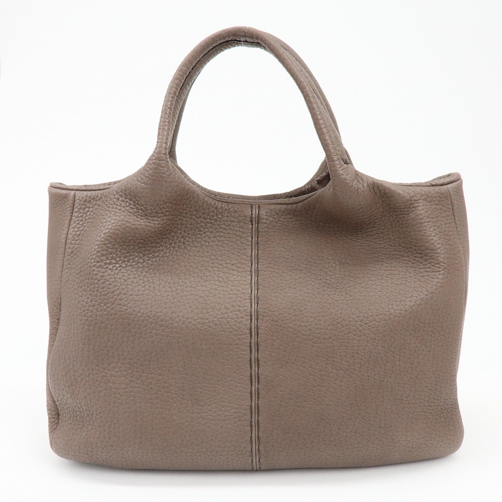 TOD'S Logo Leather Tote Bag Hand Bag Shoulder Bag Greige