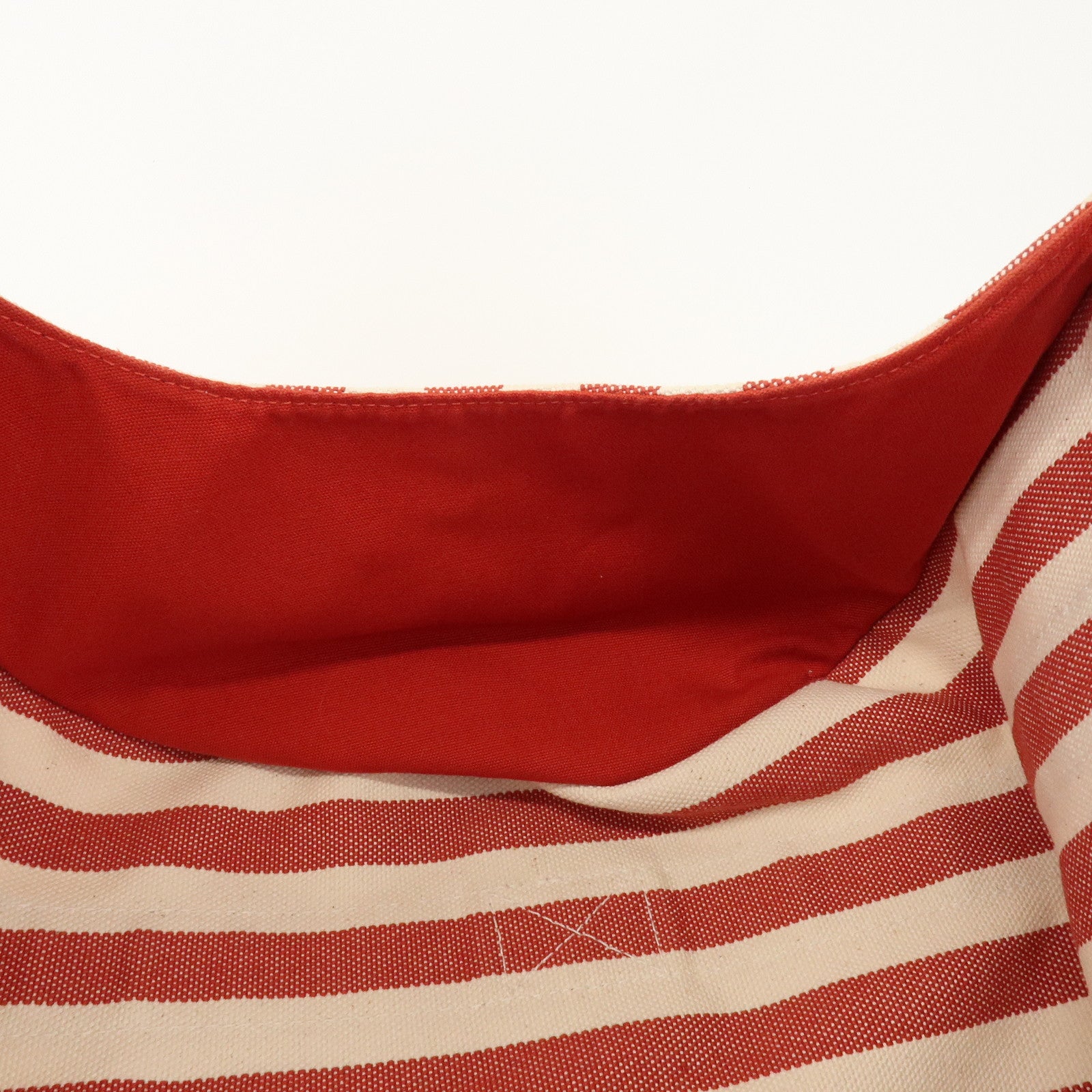 HERMES Canvas Cannes PM Tote Bag Hand Bag Red White