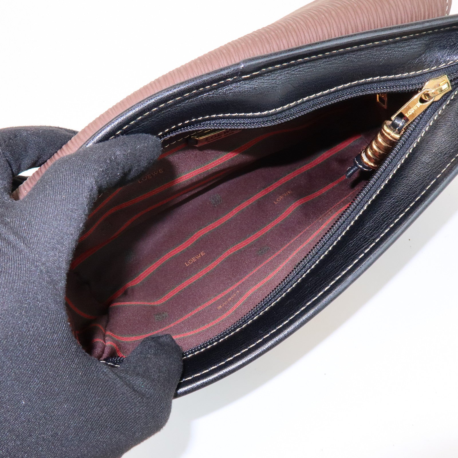 LOEWE Velazquez Logo Leather Clutch Bag Black Brown