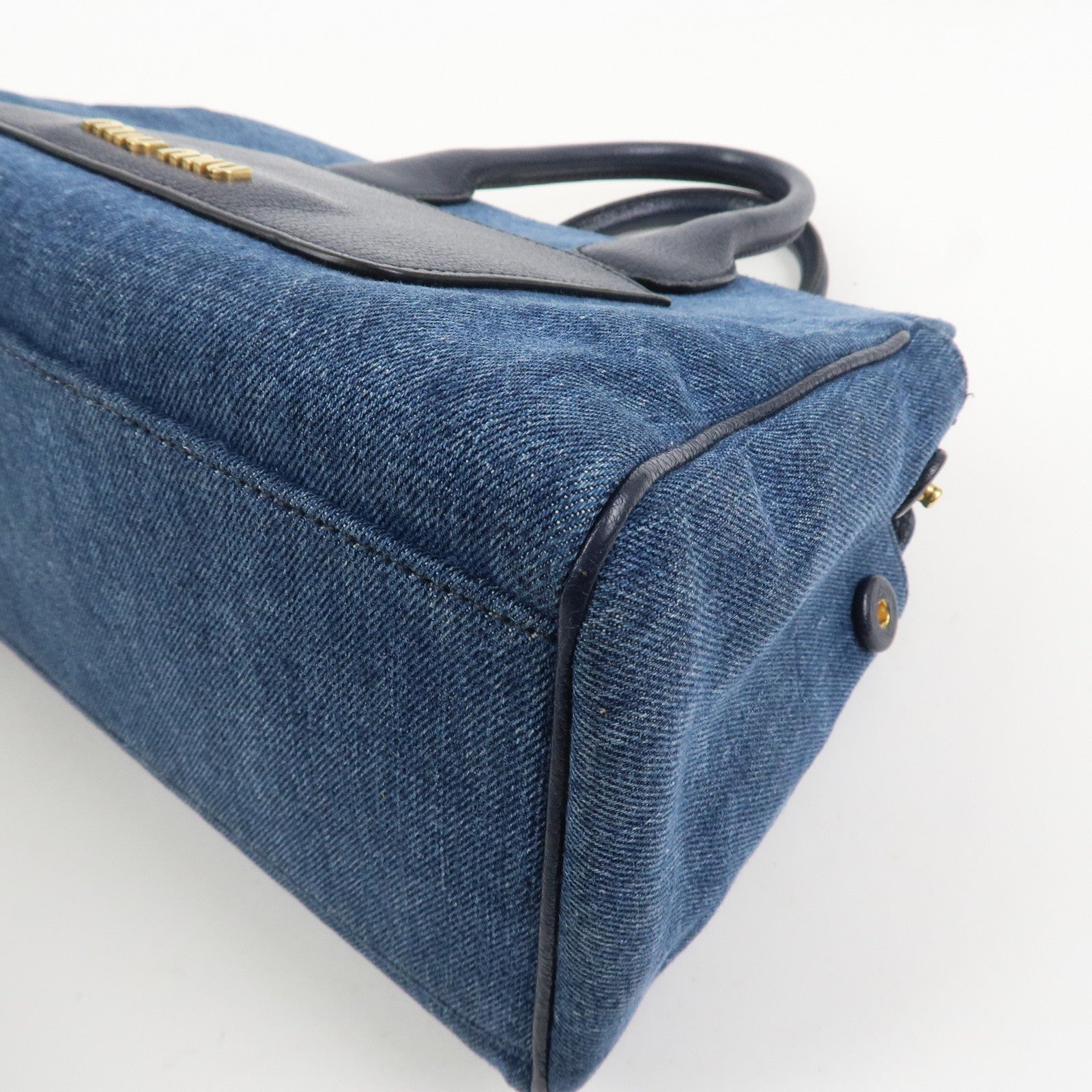 MIU MIU Madras Denim Leather 2Way Hand Bag Shoulder Bag 5BA130