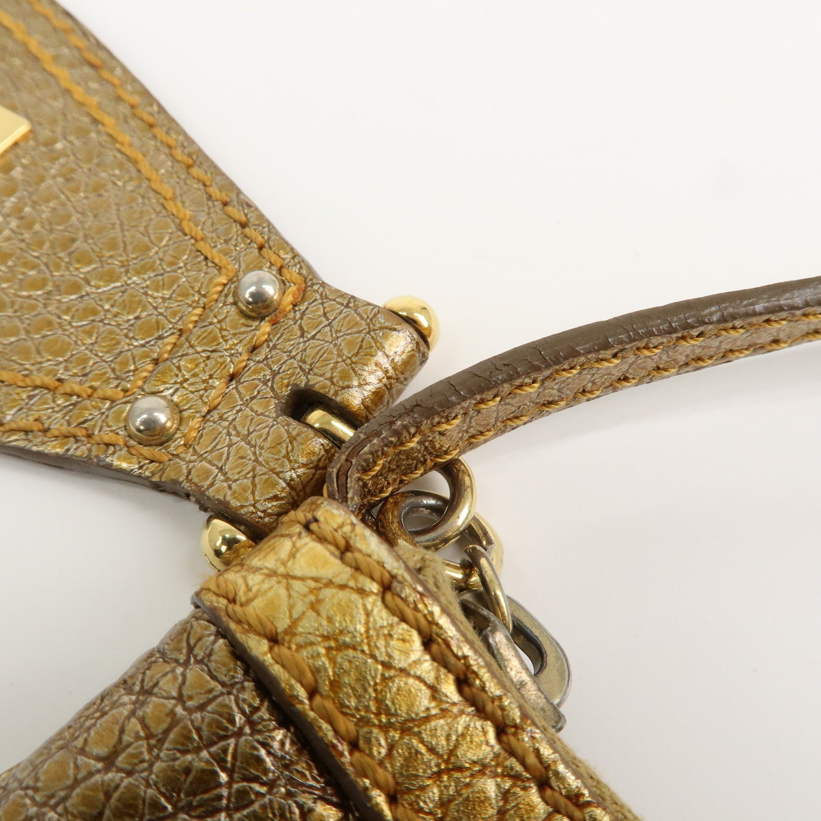 FENDI Leather Accessory Pouch Hand Bag Shoulder Bag Gold 8BR566