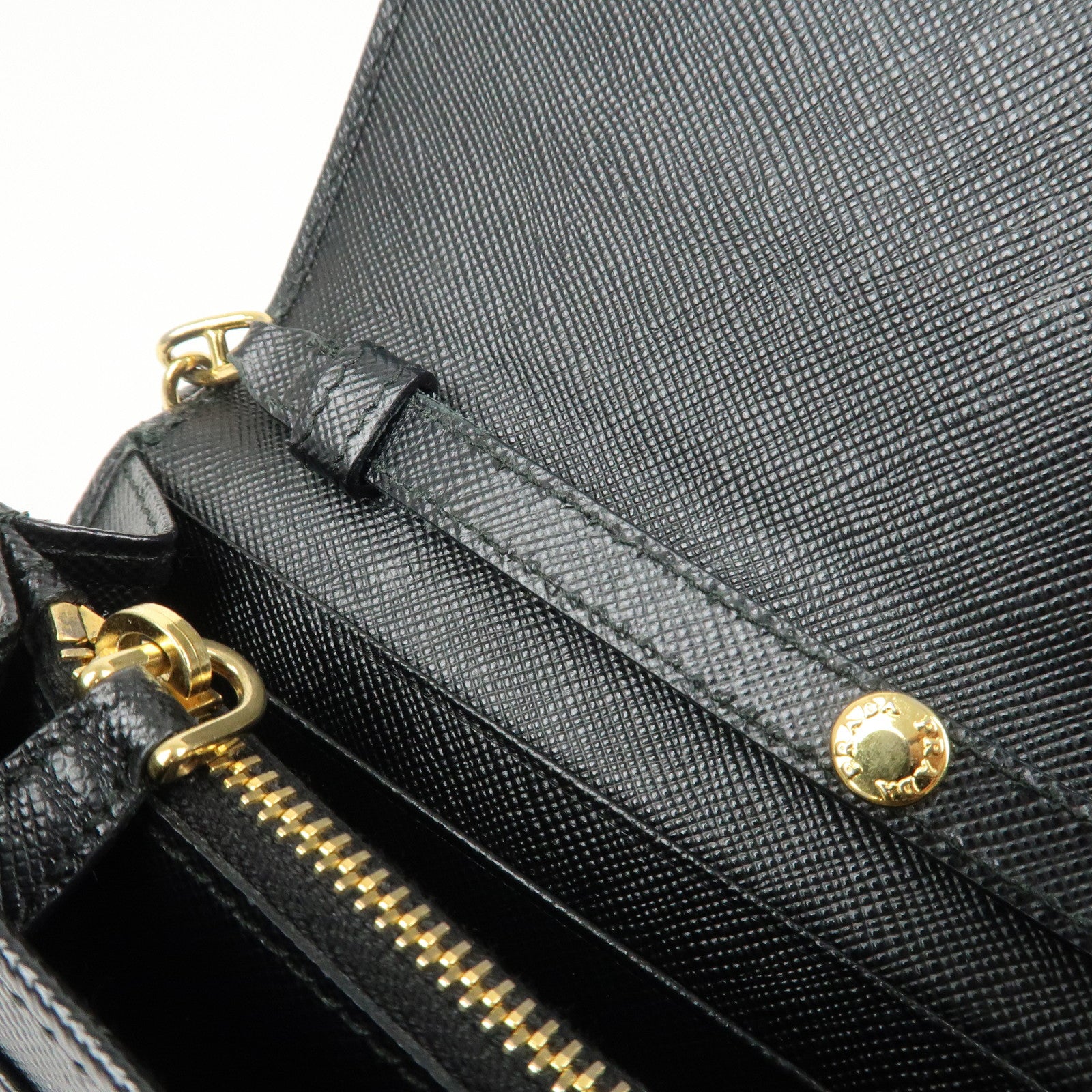PRADA Logo Leather Chain Wallet WOC Shoulder Wallet Black 1MT290