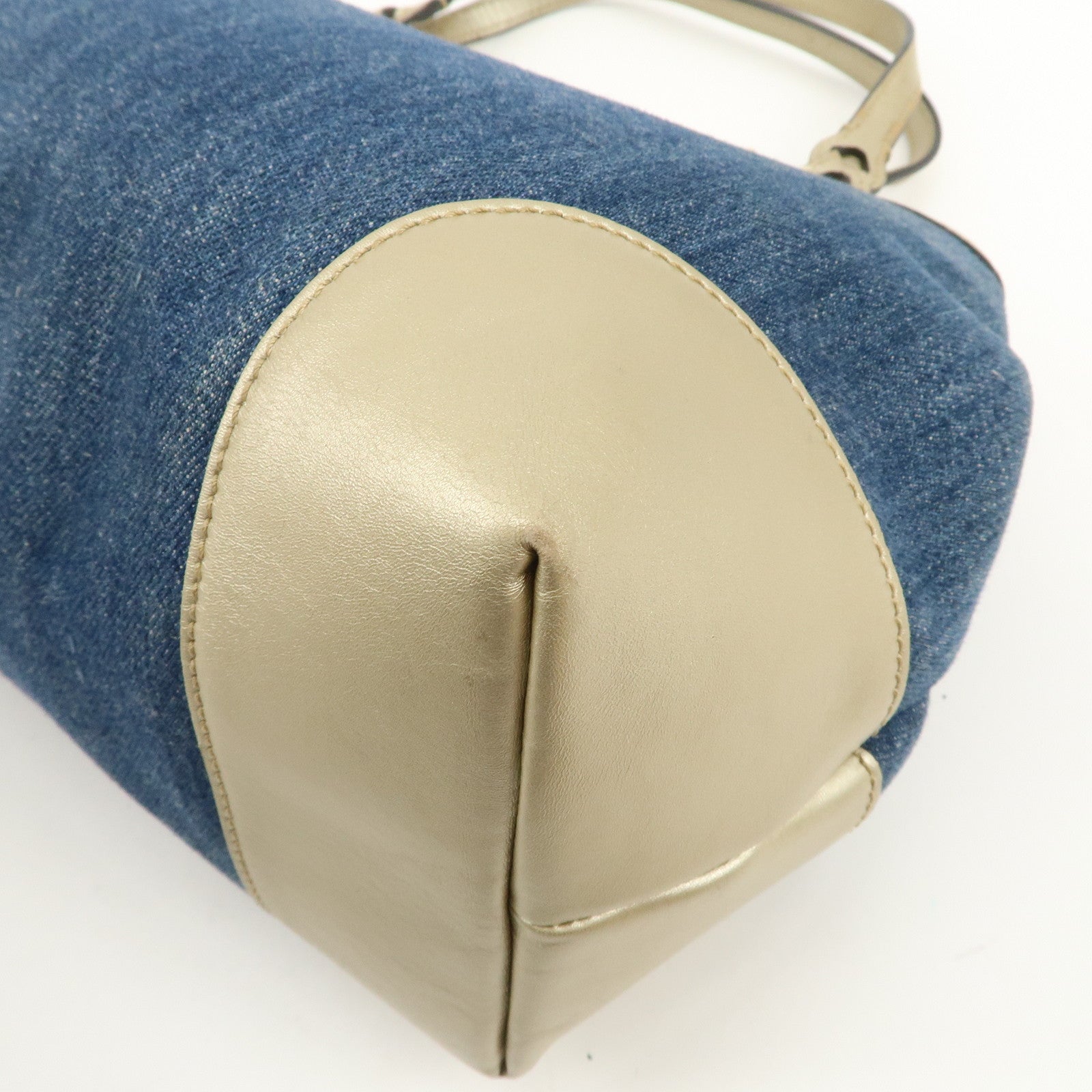 GUCCI Craft Denim Leather Tote Bag Shoulder Bag Blue Gold 348715 Used