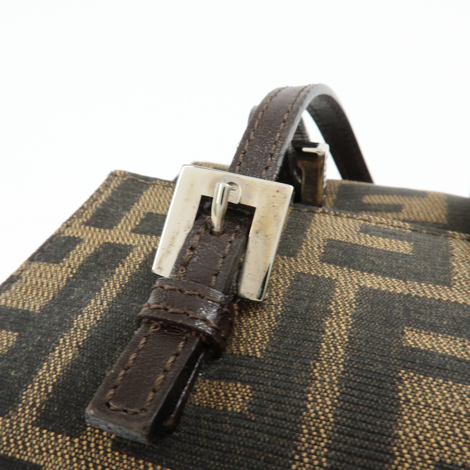 FENDI ZUCCA Canvas Leather Hand Bag Shoulder Bag Brown