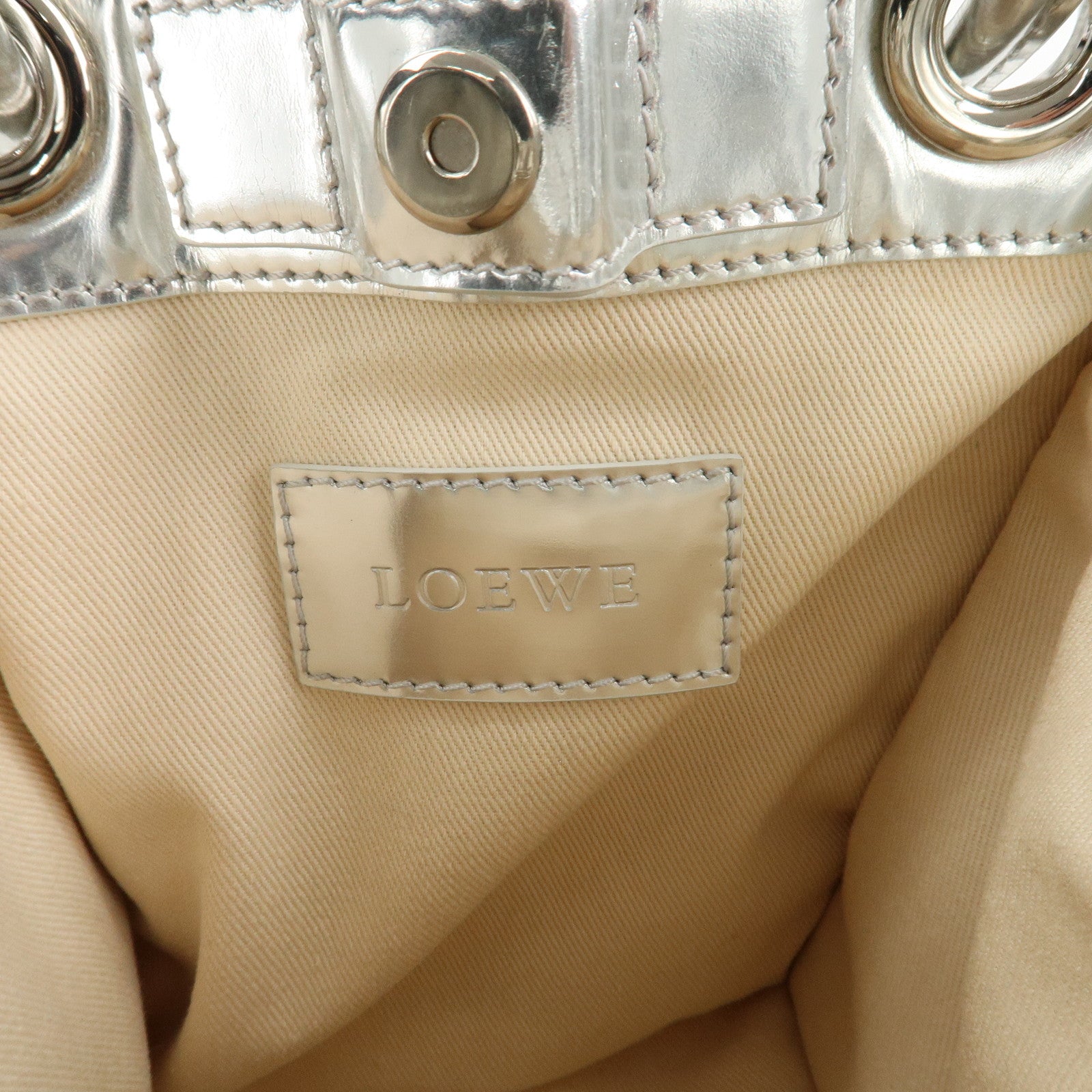 LOEWE Anagram Suede Leather Shoulder Bag Hand Bag Gray Silver