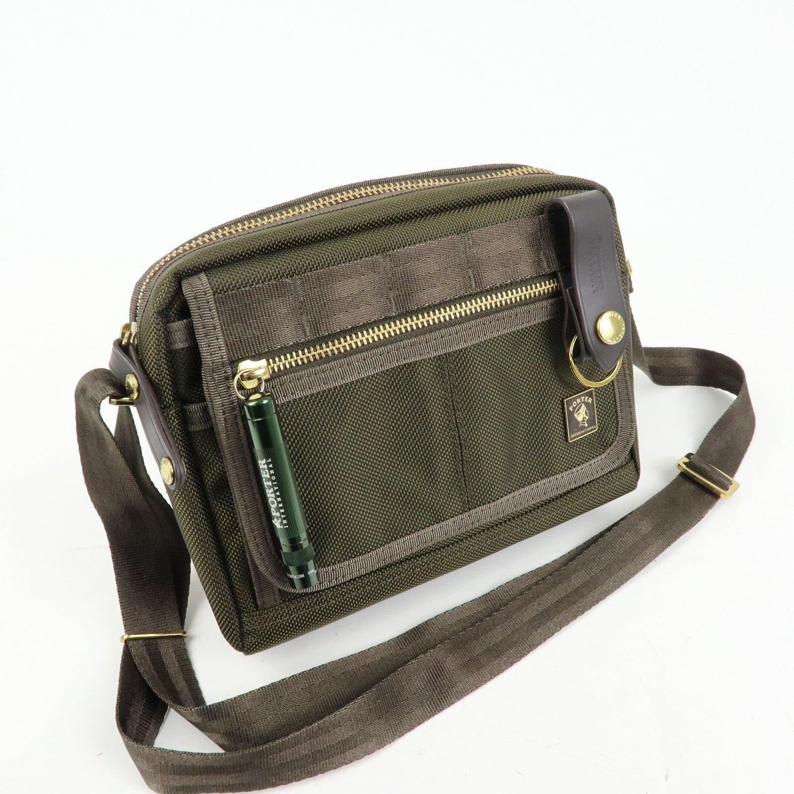 PORTER INTERNATIONAL Nylon Leather Shoulder Bag Crossbody Bag Khaki
