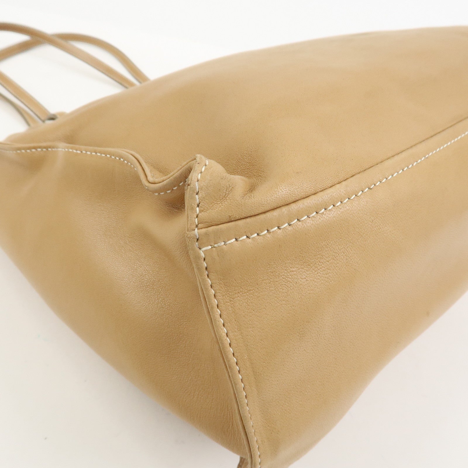 PRADA Triangle Logo Lambskin Tote Bag Shoulder Bag Beige BR1566