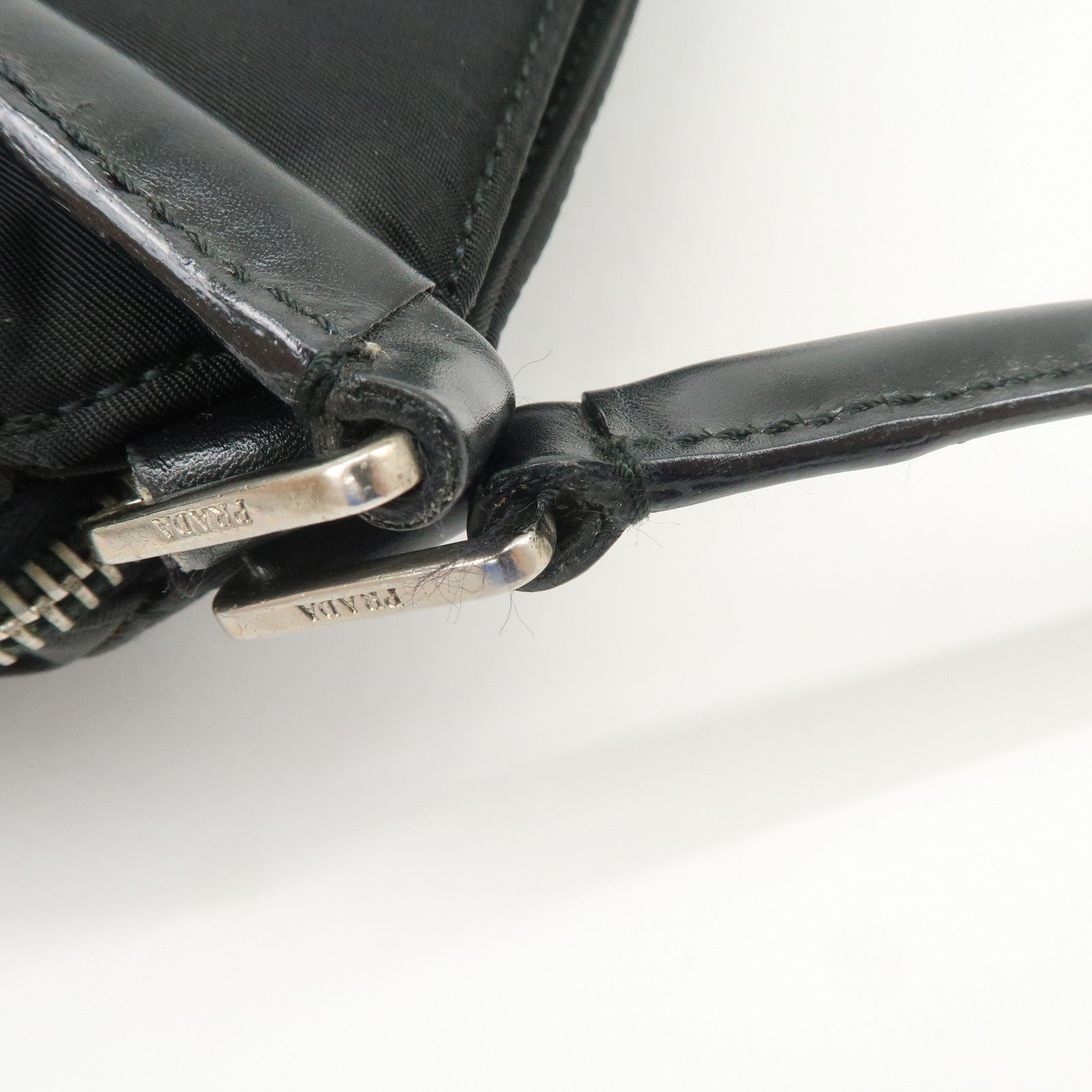 PRADA Triangle Logo Nylon Leather Shoulder Bag Hand Bag Black