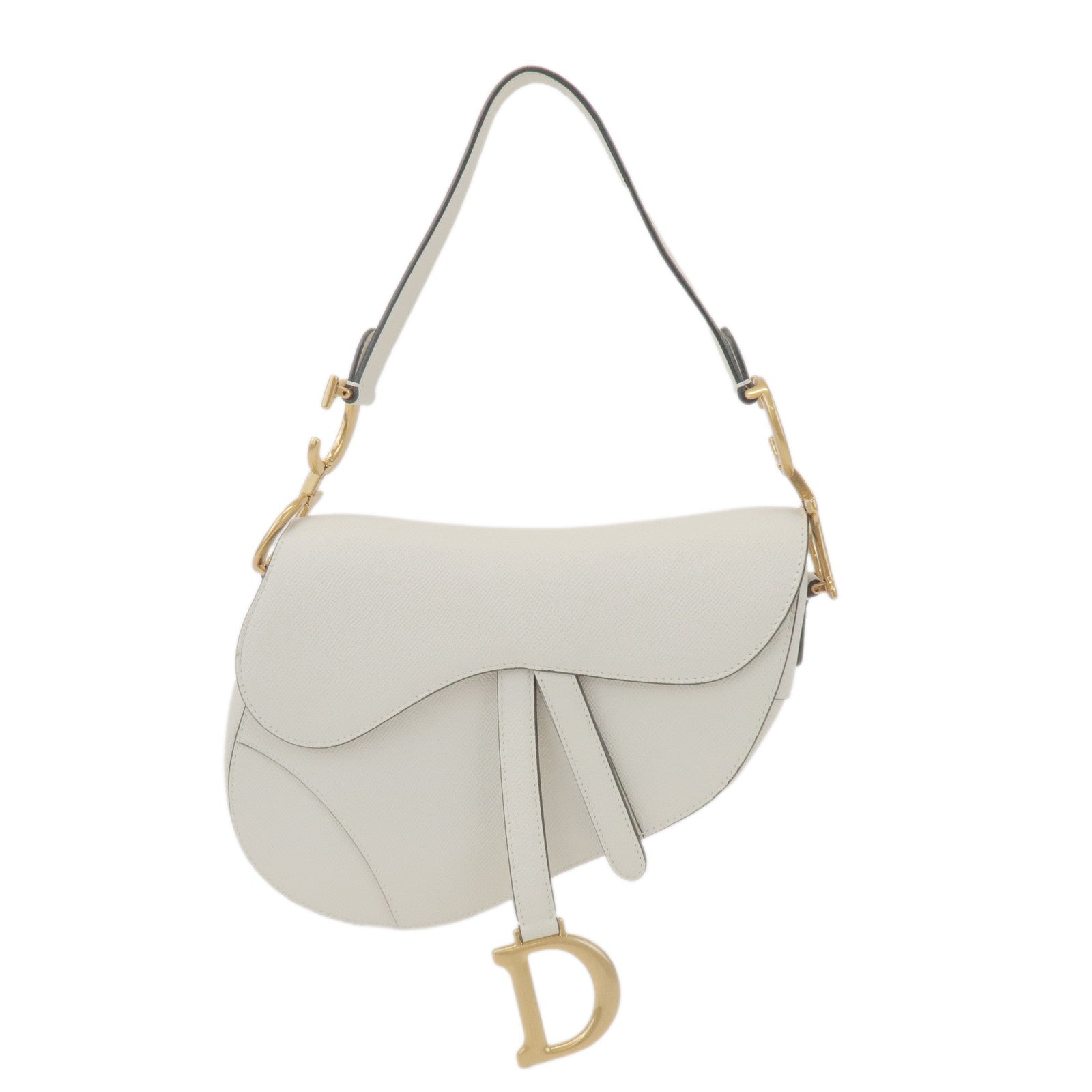 Christian Dior Leather Saddle Bag Hand Bag Shoulder Bag White