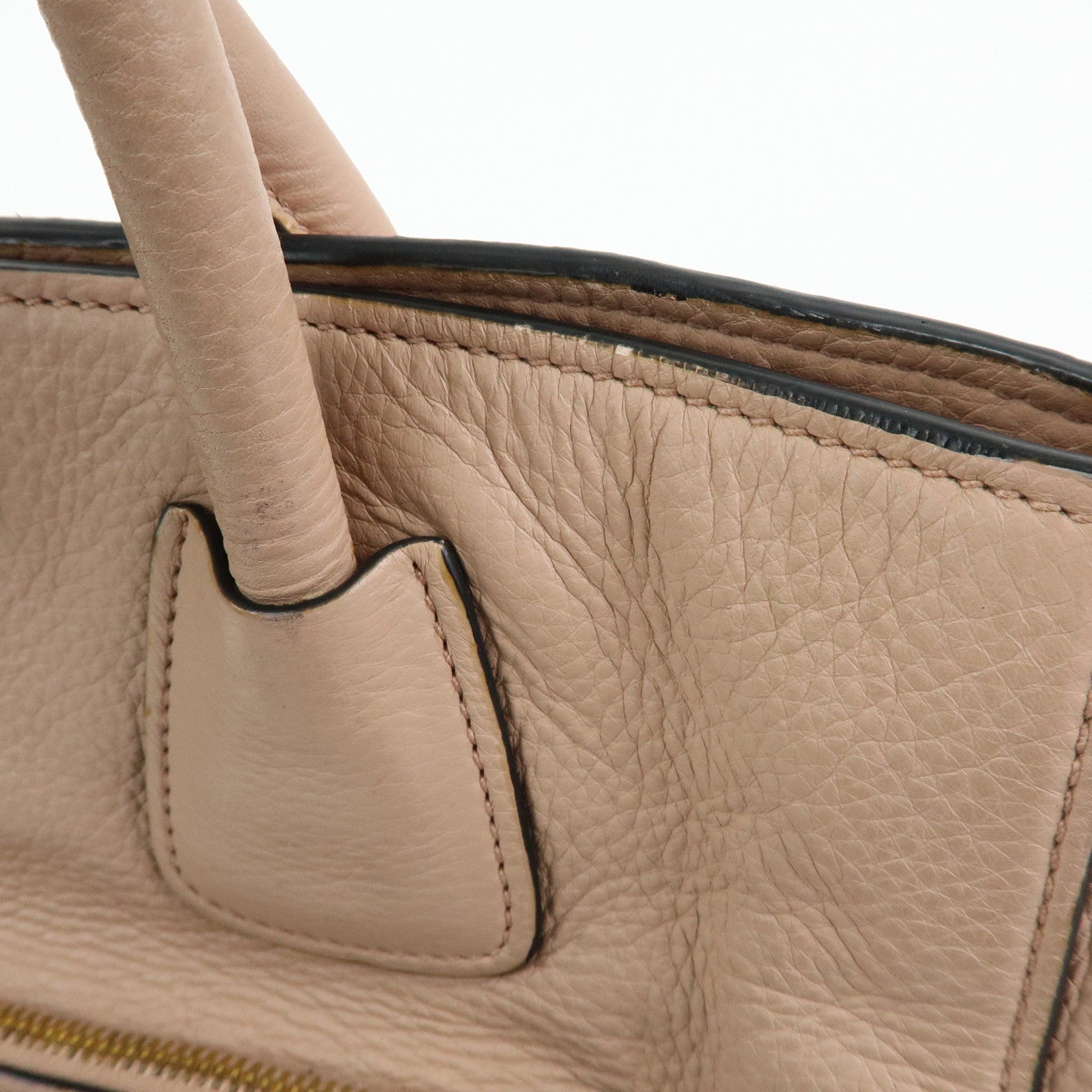 PRADA Triangle Logo Leather Tote Bag Shoulder Bag Pink Beige