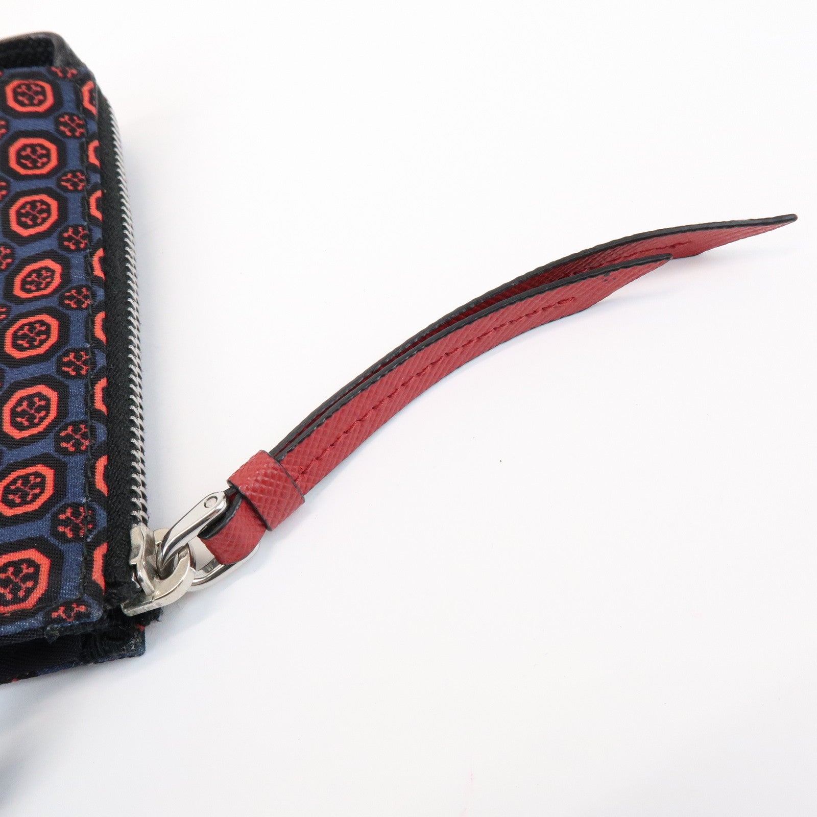 PRADA Triangle Logo Mini Pouch Key Ring Coin Case Navy Red 2TT072