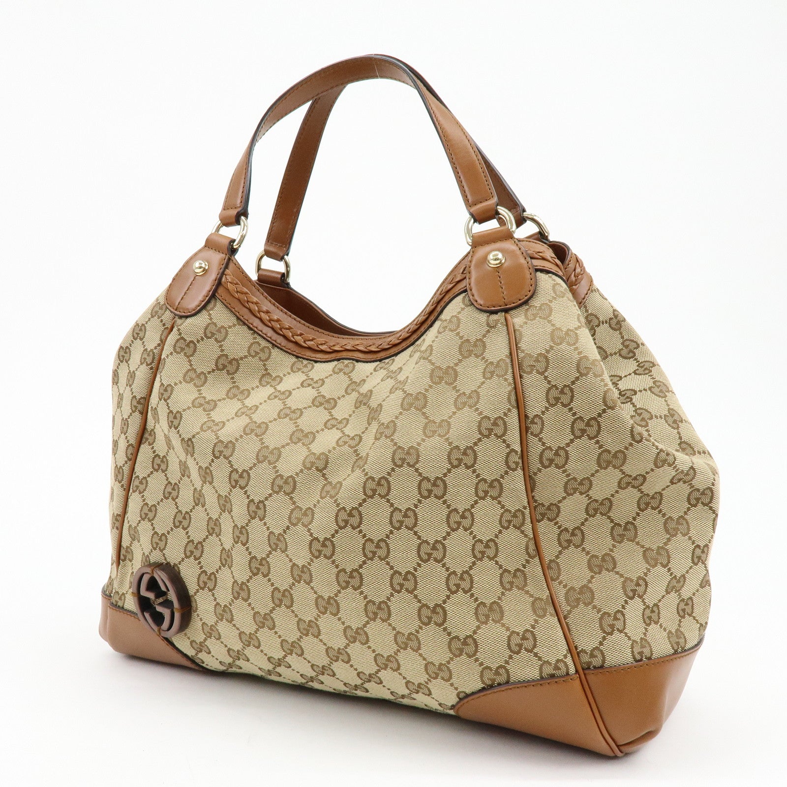GUCCI Interlocking G GG Canvas Leather Tote Bag Shoulder Bag 296896