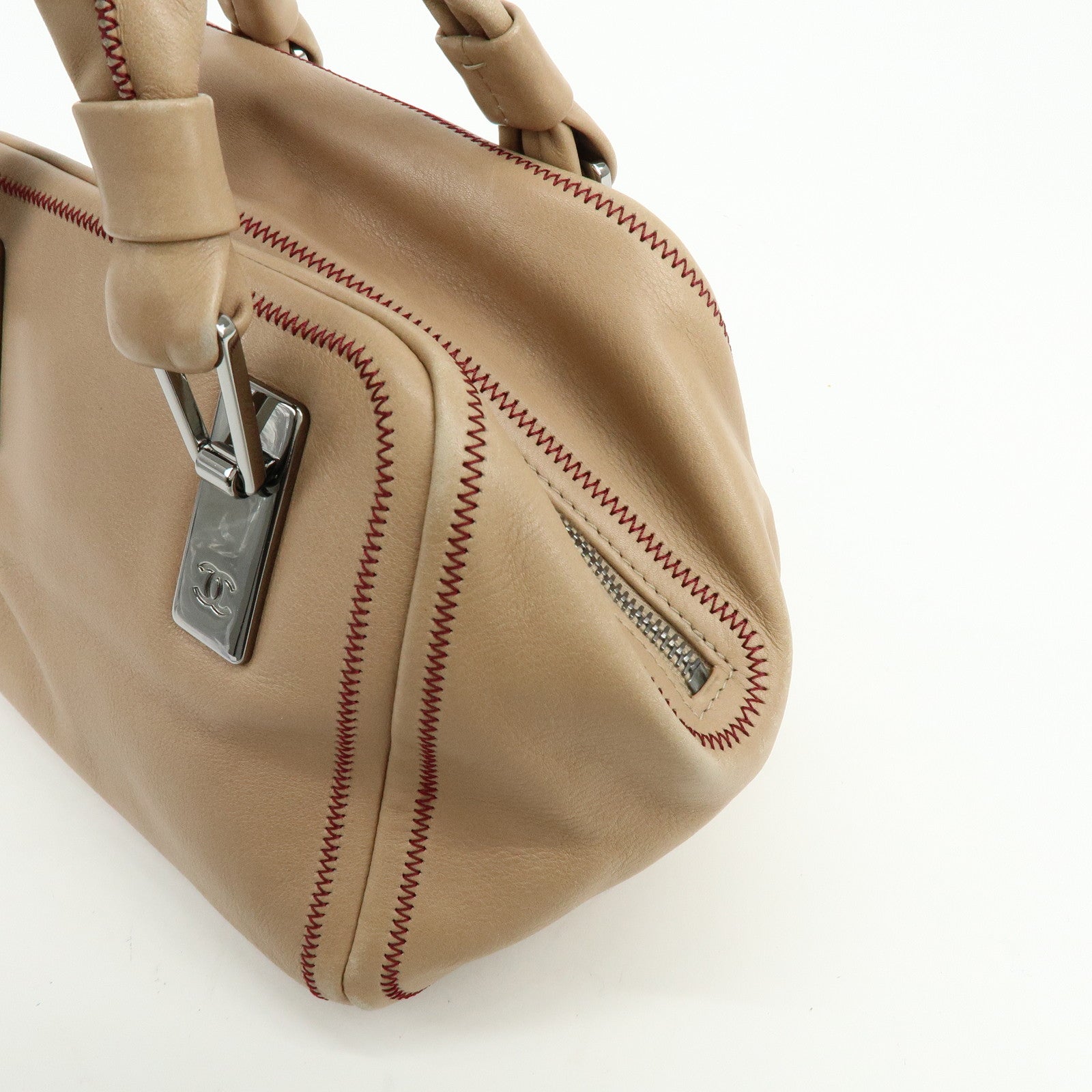 CHANEL COCO Mark Lamb Skin Hand Bag Pink Beige