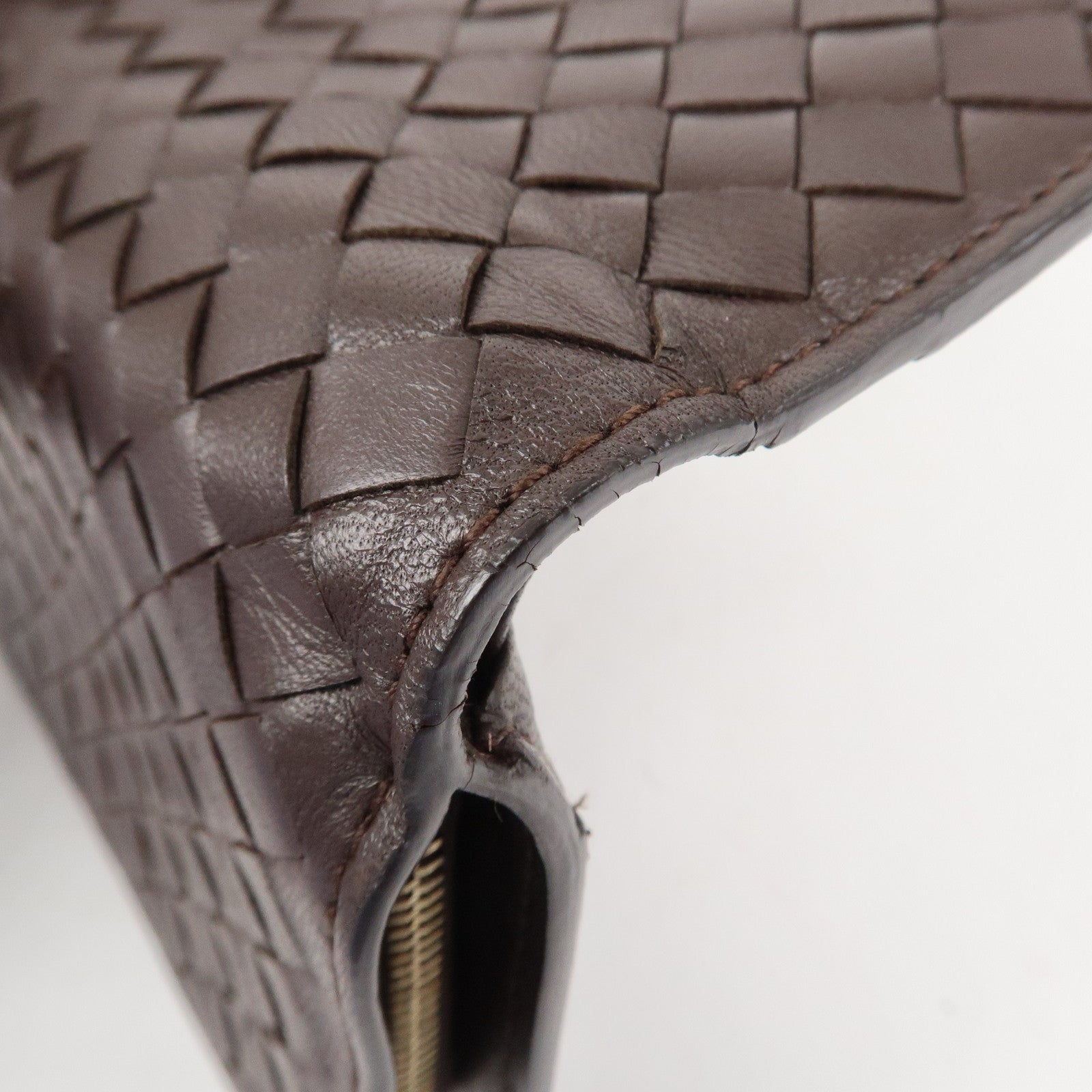 BOTTEGA VENETA Intrecciato Leather Bi-Fold Wallet Dark Brown 121060 Used