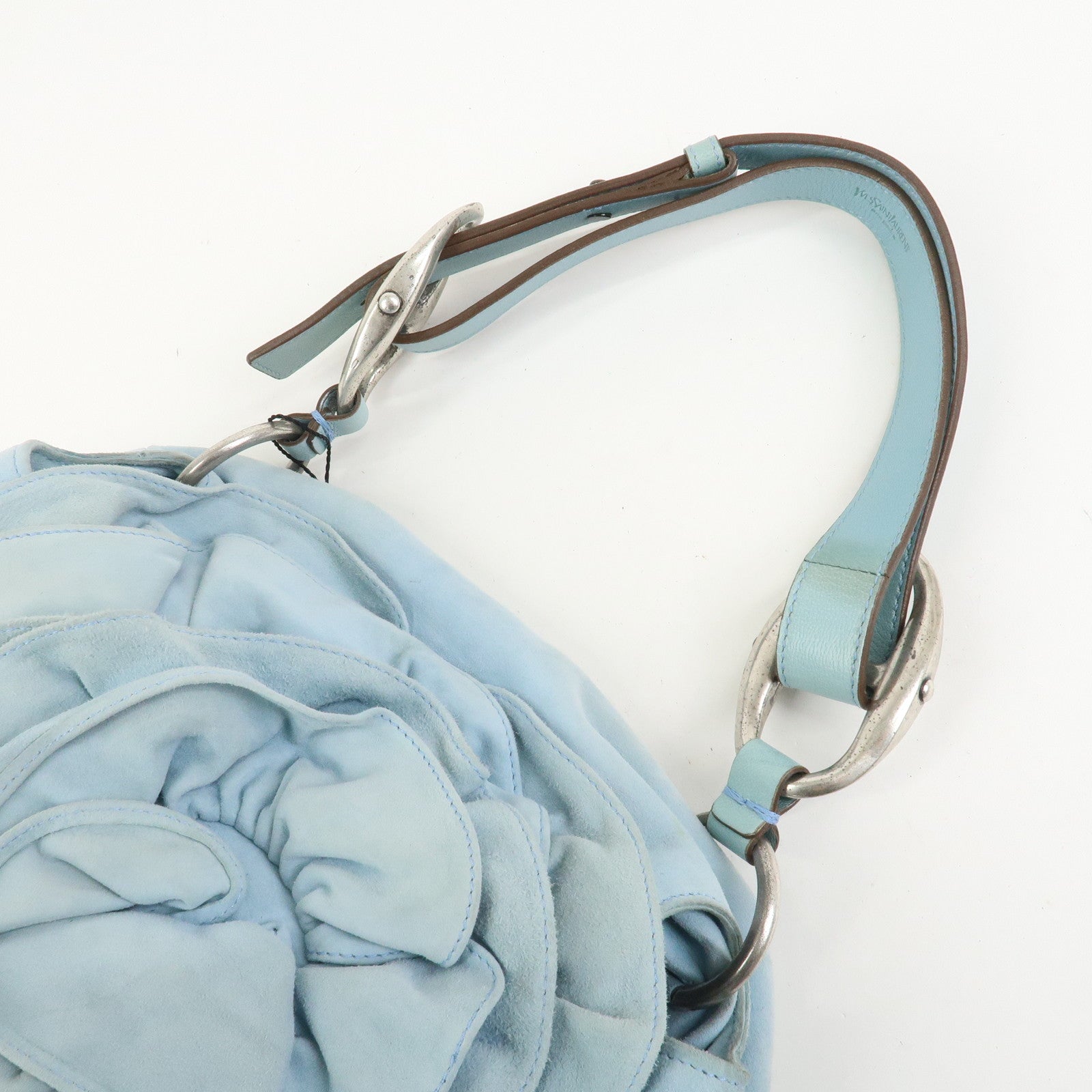 SAINT LAURENT PARIS Rive Gauche Flower Motif Suede Hand Bag