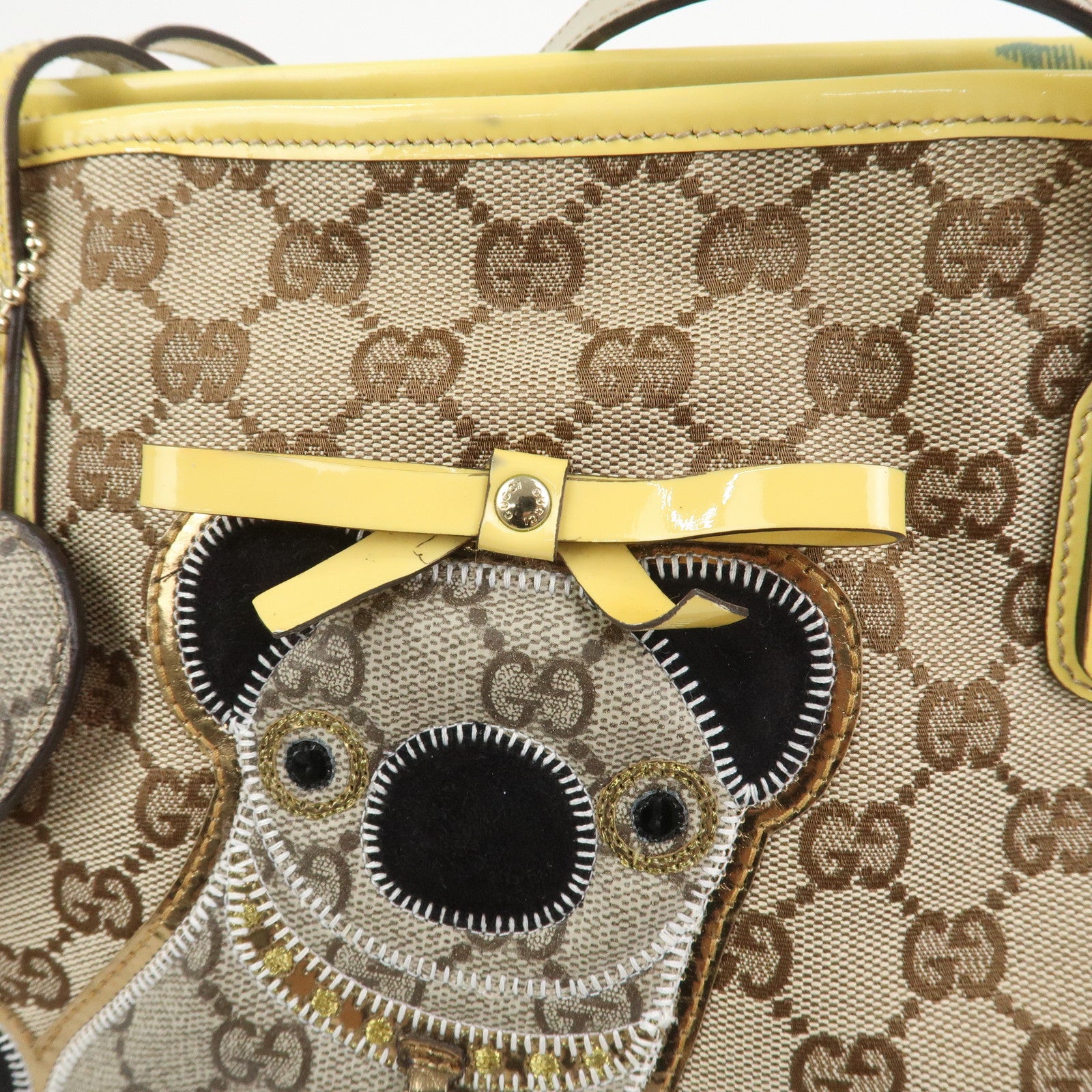 GUCCI Gucciori Pug Dog GG Canvas Patent Leather Tote Bag 212374