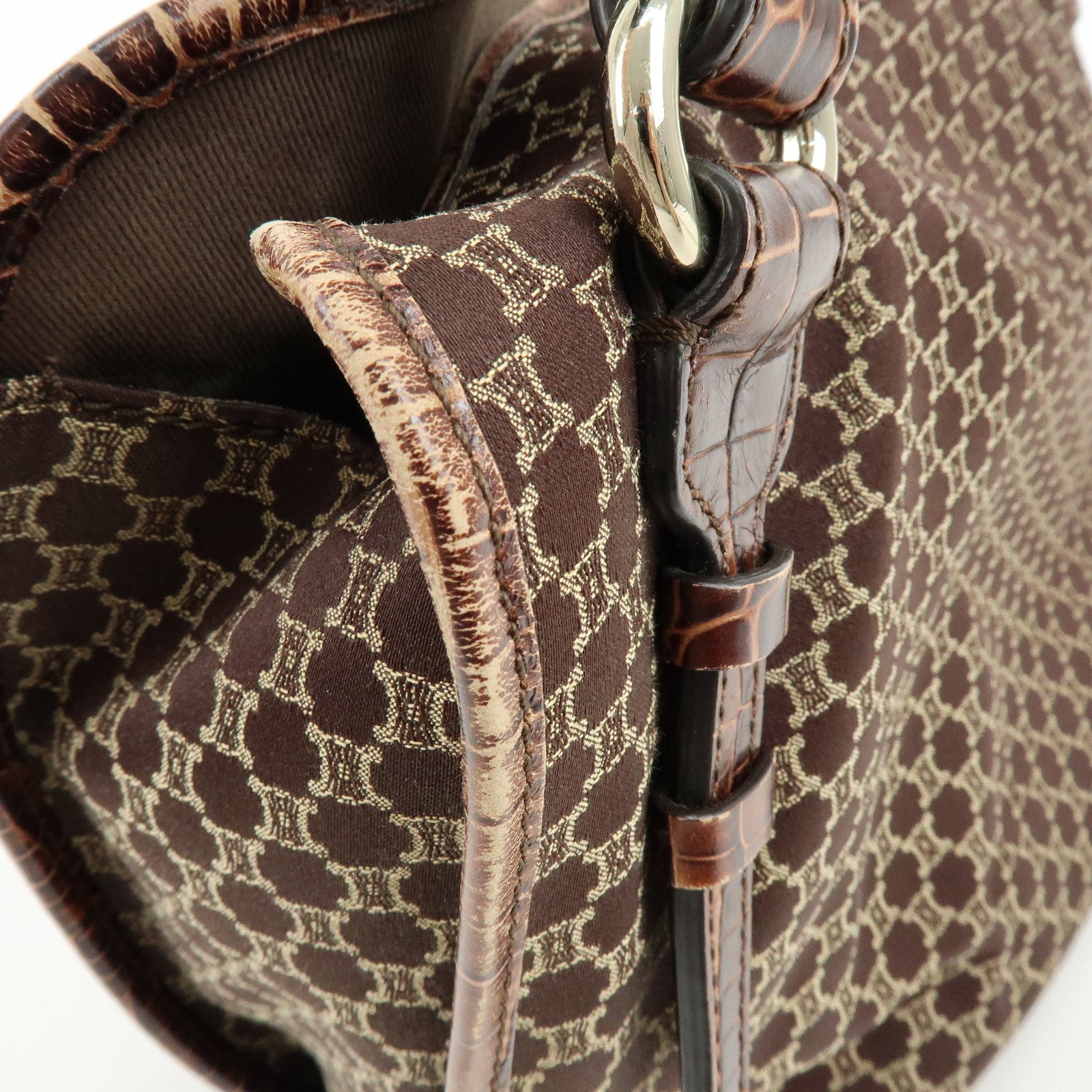 CELINE Macadam Bittersweet Canvas Leather Shoulder Bag Brown