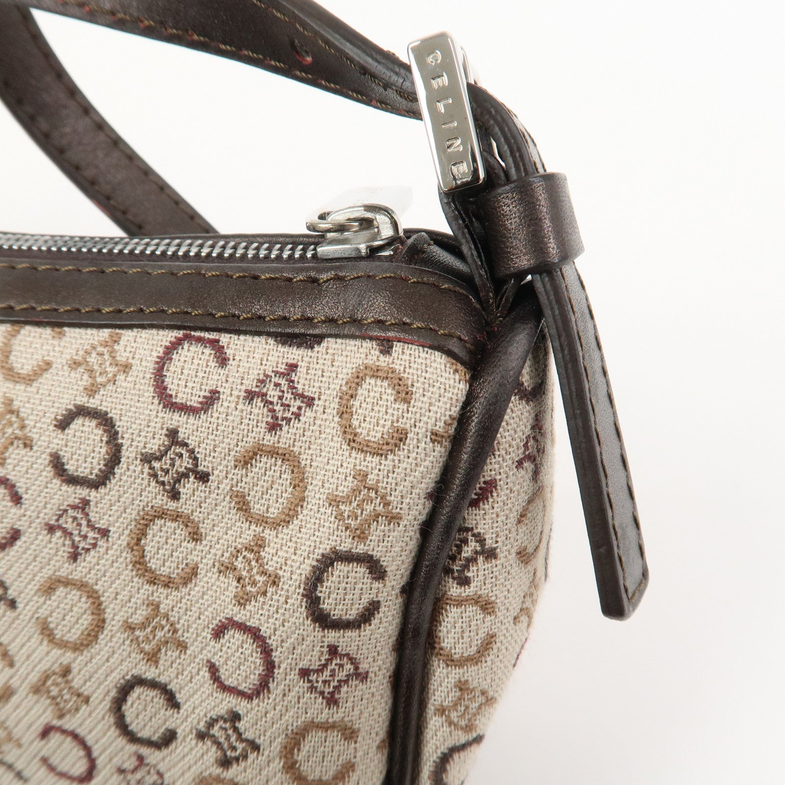 CELINE C Macadam Jacquard Leather Hand Shoulder Bag Beige Brown