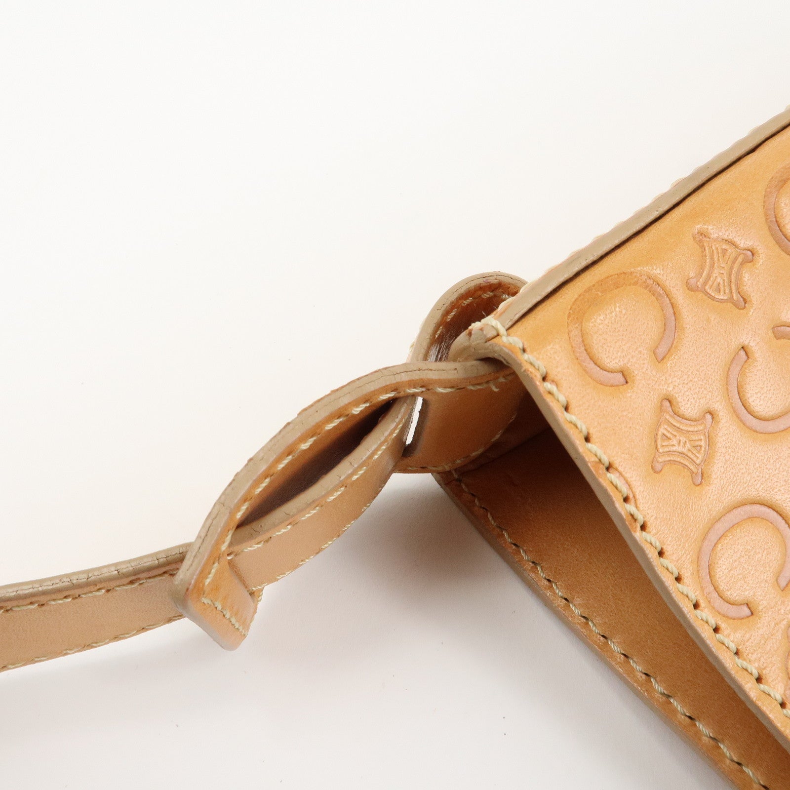 CELINE C Macadam Leather Shouler Bag Hand Bag Beige