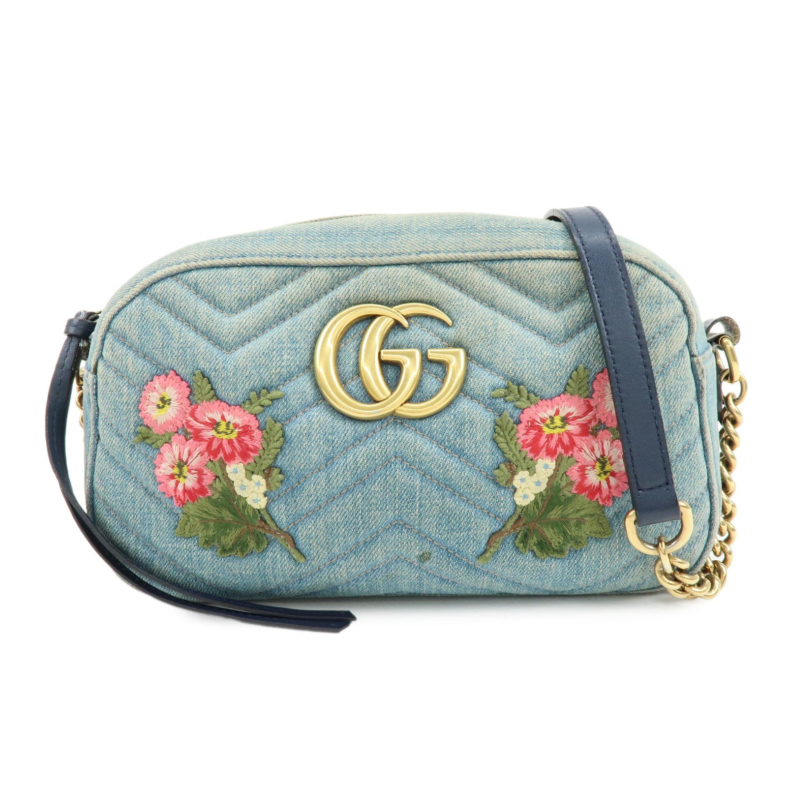 GUCCI GG Marmont Flower Embroidery Leather Shoulder Bag 447632