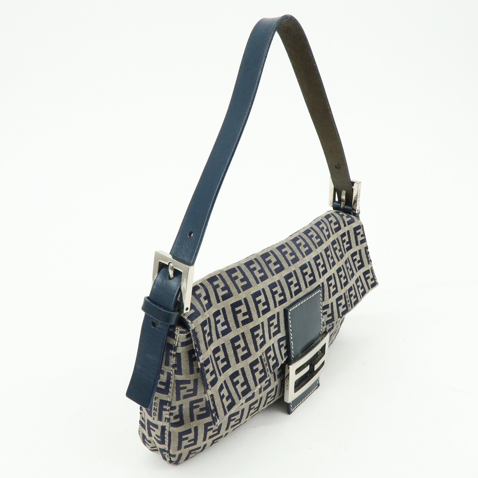 FENDI Mamma Baguette Zucchino Canvas Leather Shoulder Bag 26424