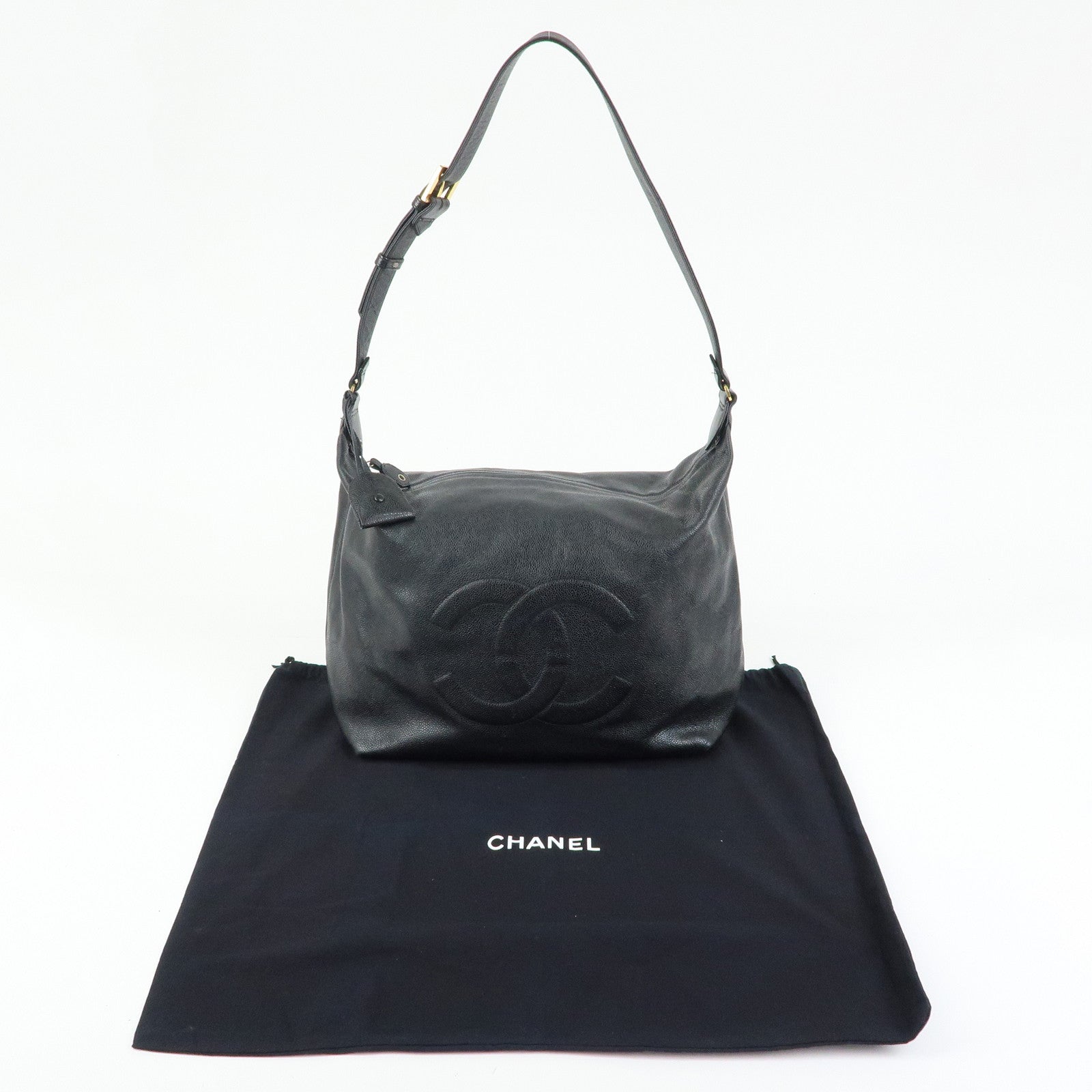 CHANEL Large COCO Mark Cavairskin Shoulder Bag Black