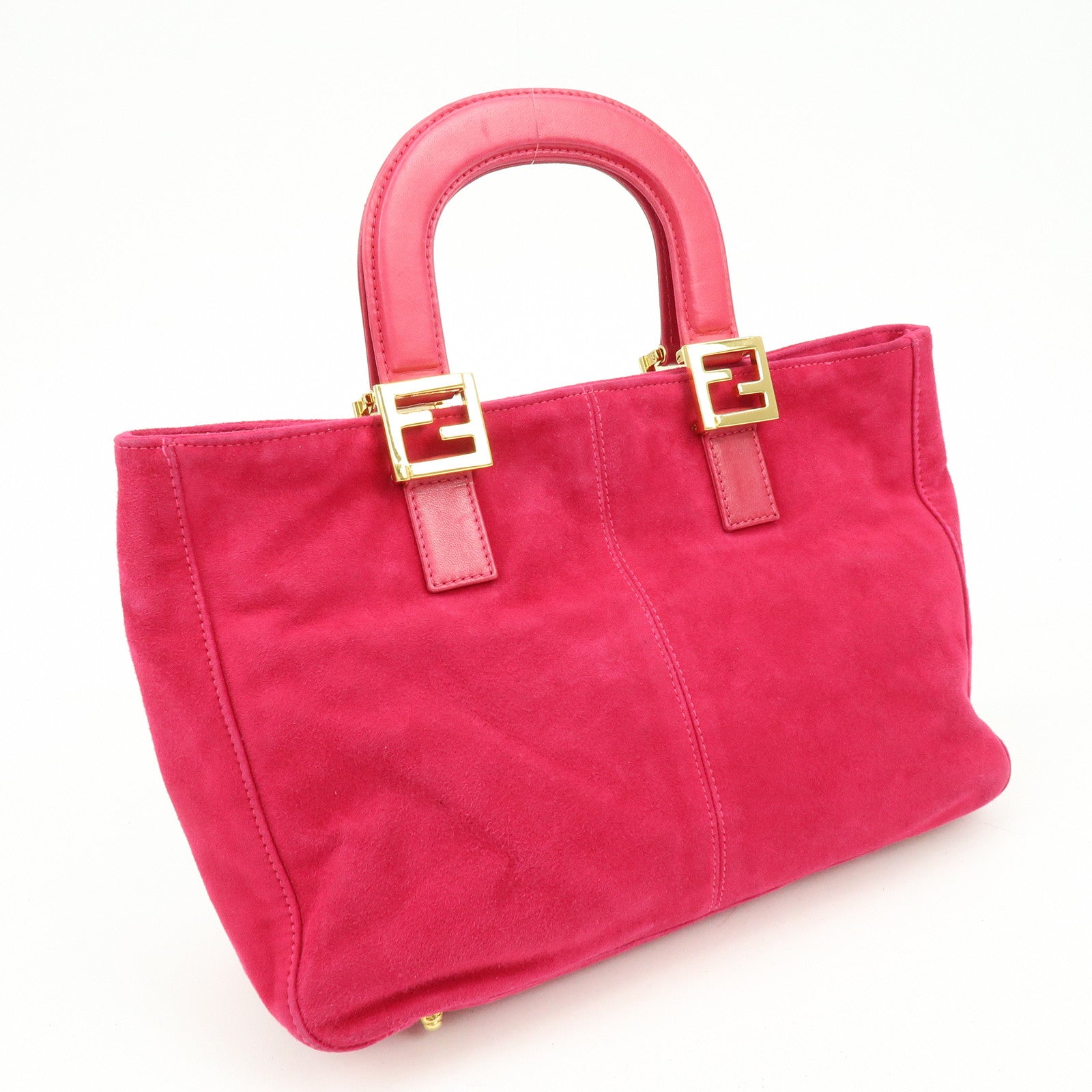 FENDI Logo Suede Leather Hand Bag Tote Bag Pink 2308・26693・609