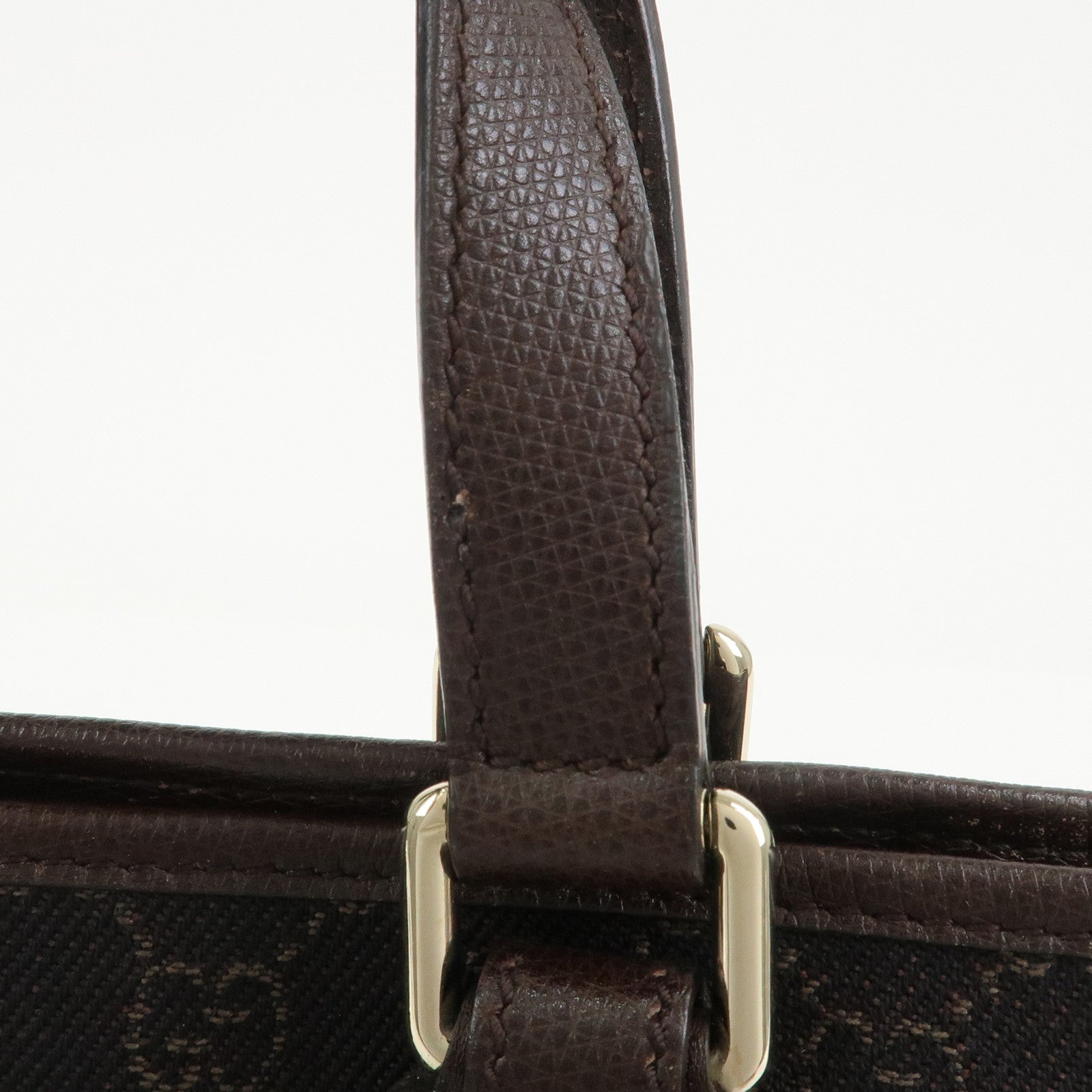 GUCCI Logo GG Canvas Leather Hand Bag Tote Bag Dark Brown 240017