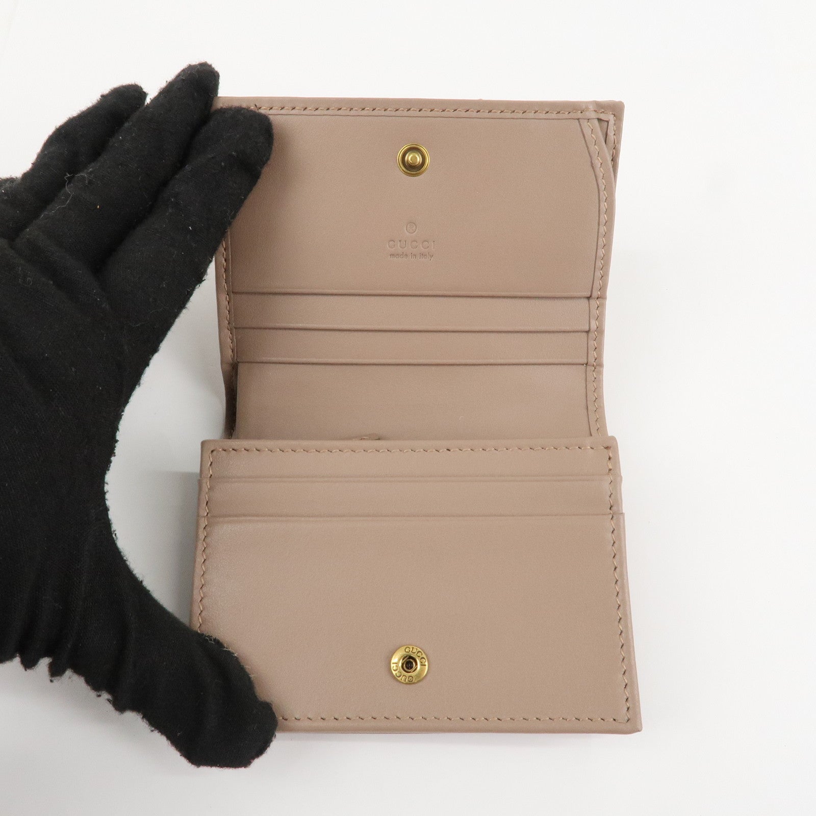 GUCCI Marmont Leather Bi-fold Small Wallet Taupe 466492 Used