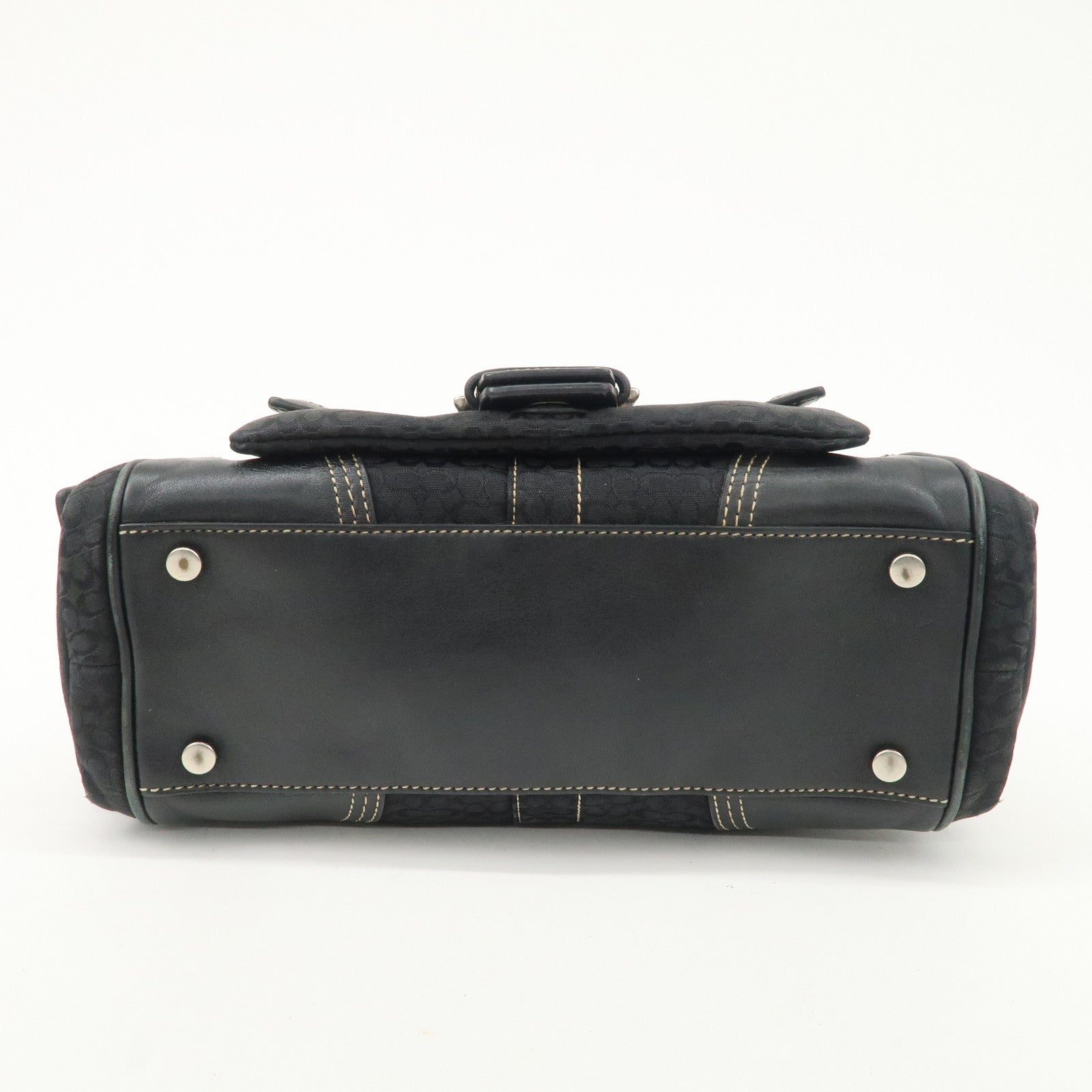 COACH Leather Canvas Logo Hand Bag Brown Silver HDW Used