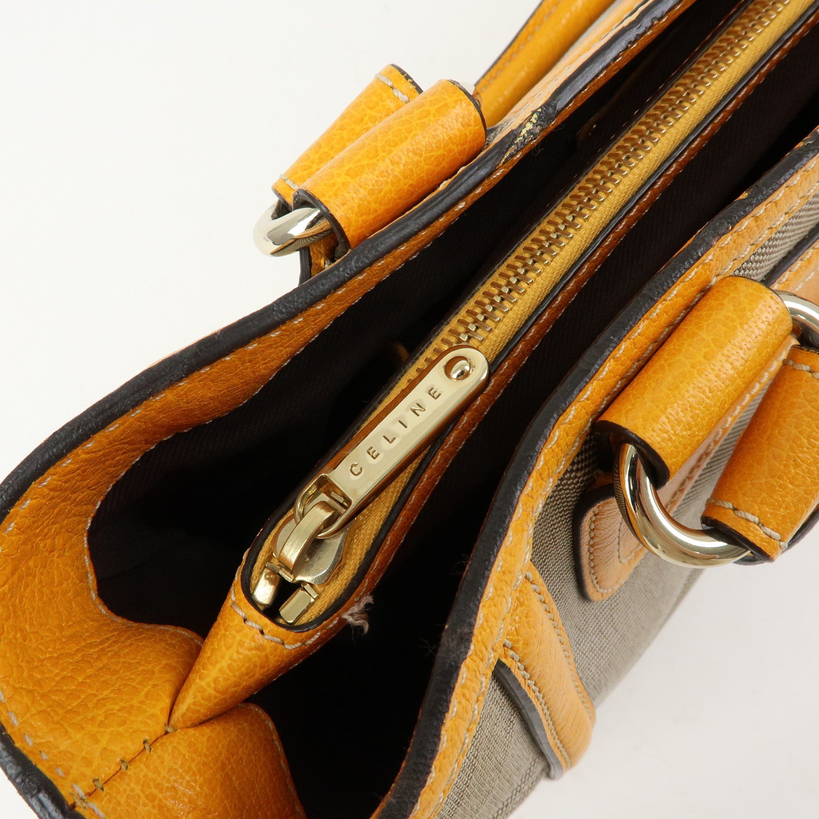 CELINE Leather Canvas Boogie Bag Hand Bag Yellow Gray