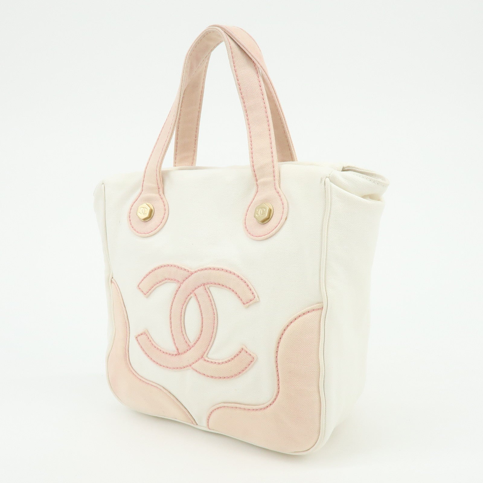 CHANEL Marshmallow Canvas Hand Bag Tote Bag White Pink