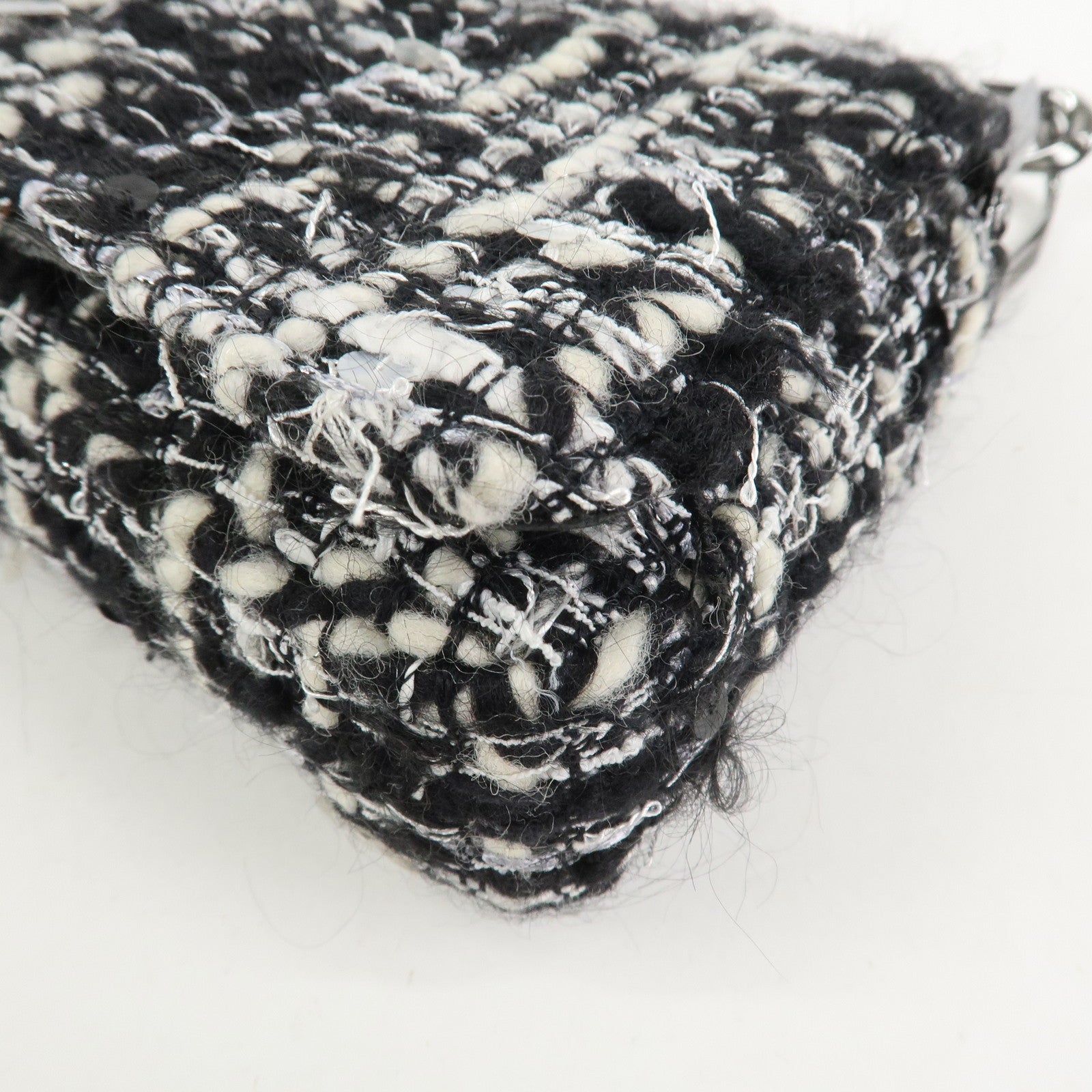CHANEL Tweed Chain Shoulder Bag Hand Bag Black White 8645695