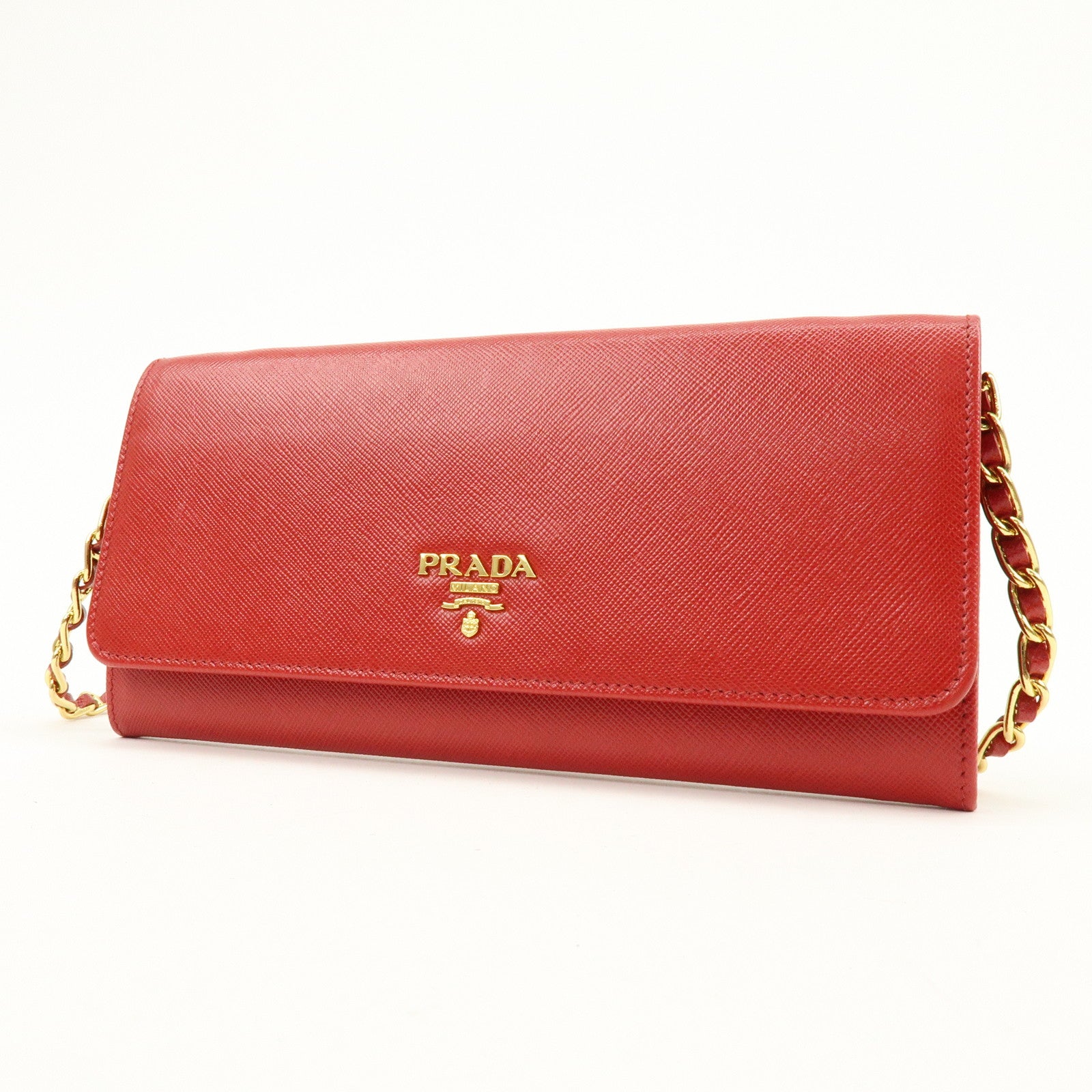 PRADA Saffiano Leather Chain Wallet Shoulder Bag Red 1M1290