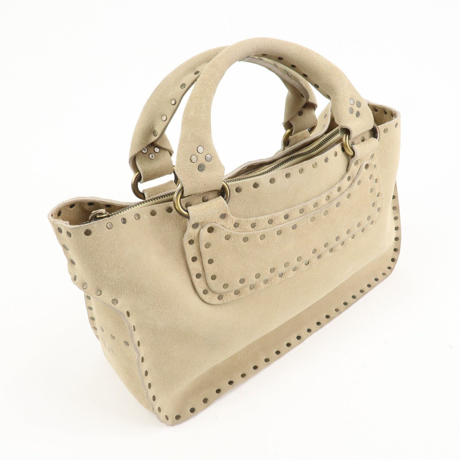 CELINE Suede Boogie Bag Hand Bag Tote Bag Ivory CE00/38 Used