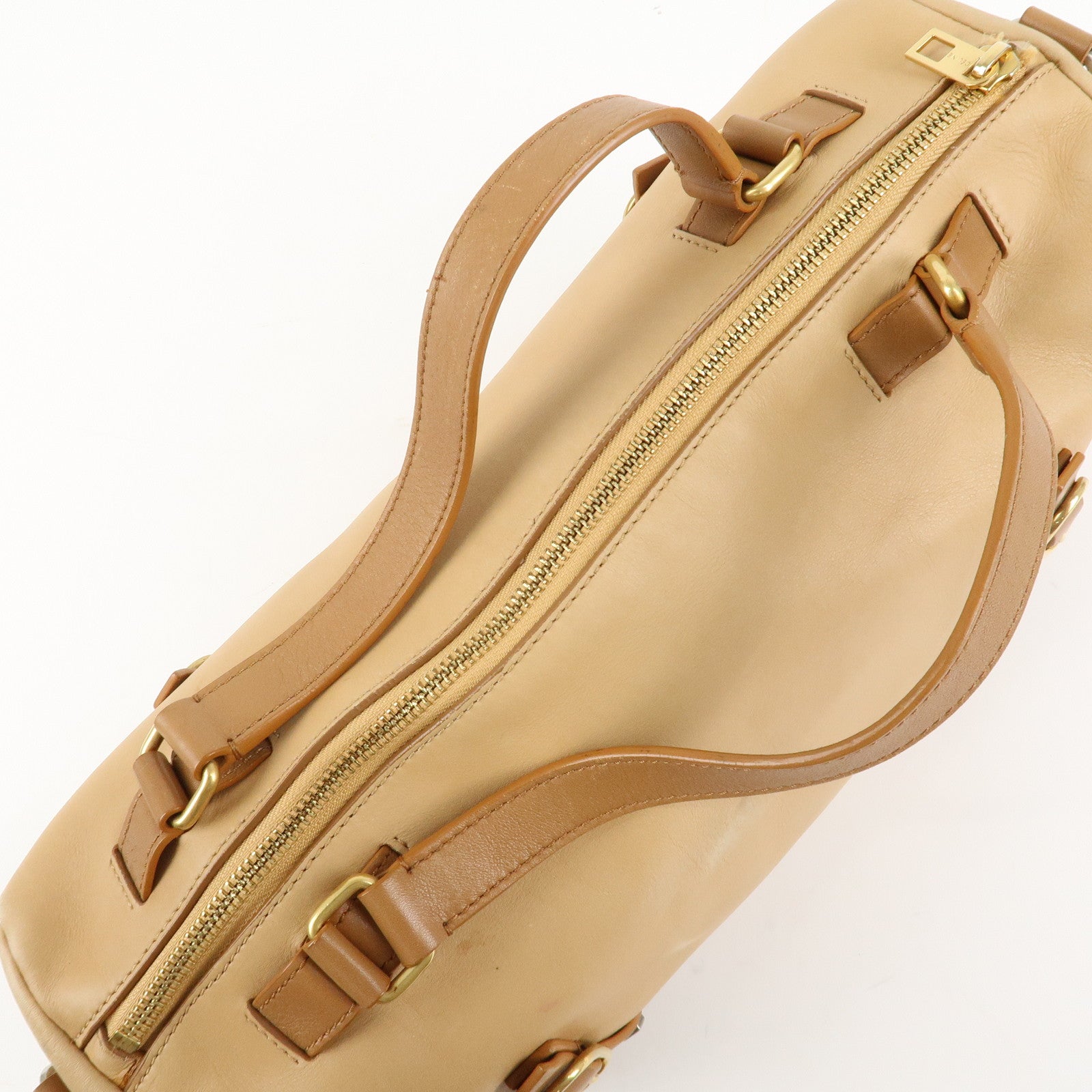 CELINE Leather 2Way Boston Bag Shoulder Bag Beige Brown Used