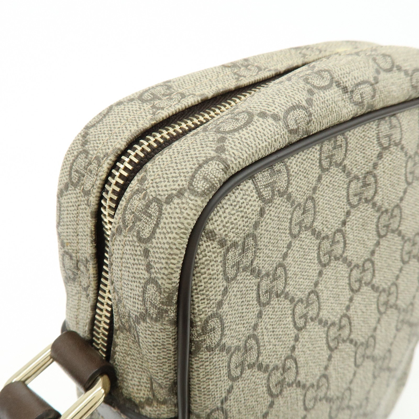 GUCCI GG Supreme Leather Shoulder Crossbody Bag Beige Brown 233268