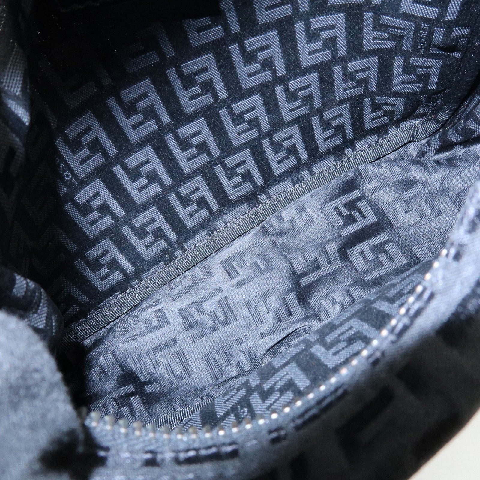 FENDI Zucchino Canvas Leather Hand Bag Pouch Black 8N0001