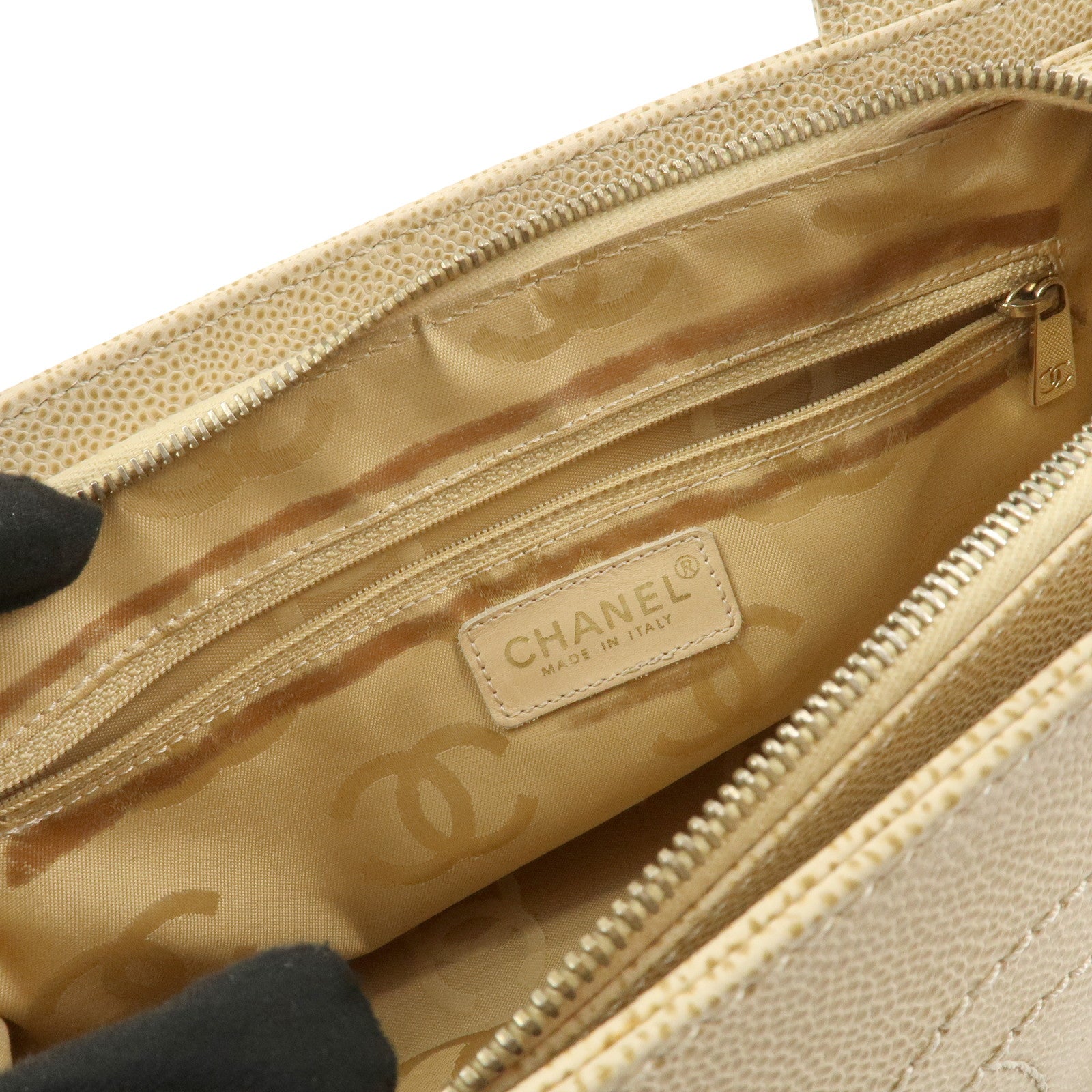 CHANEL COCO Mark Caviarskin Shoulder Bag Hand Bag Beige
