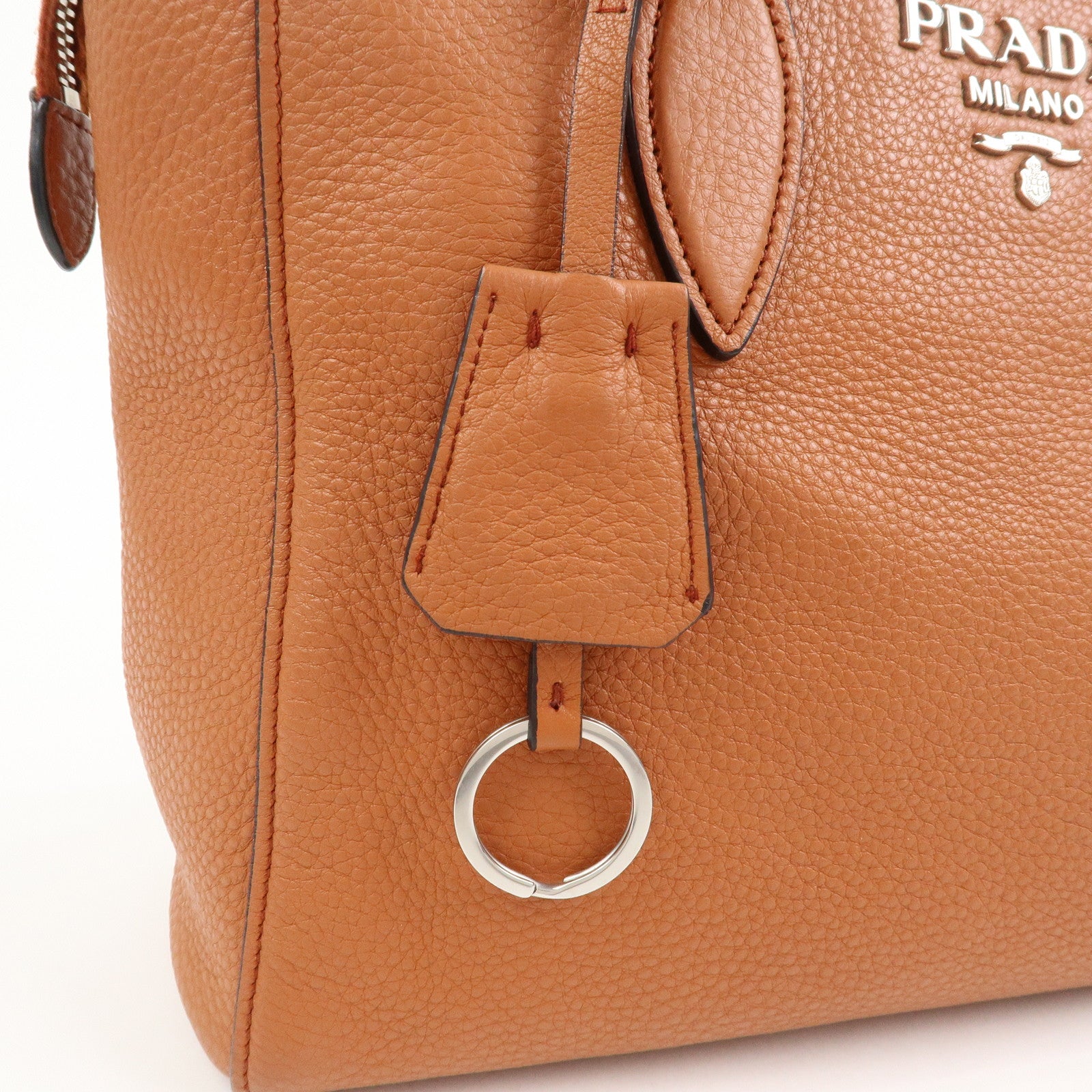 PRADA Logo Leather 2Way Bag Hand Bag Shoulder Bag Brown 1BA205