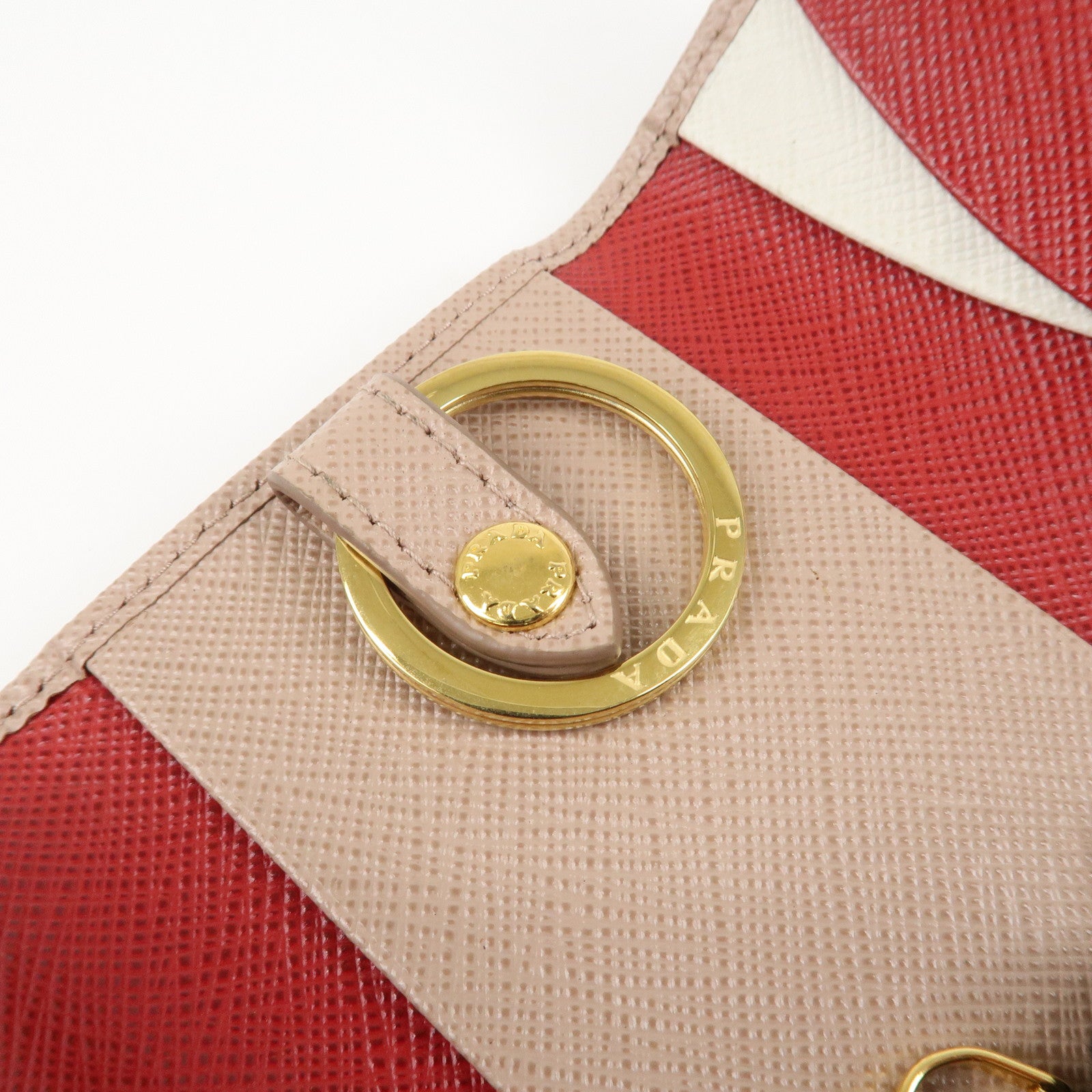 PRADA Logo Leather 4 Rings Key Case Key Holder Beige 1PG004 Used