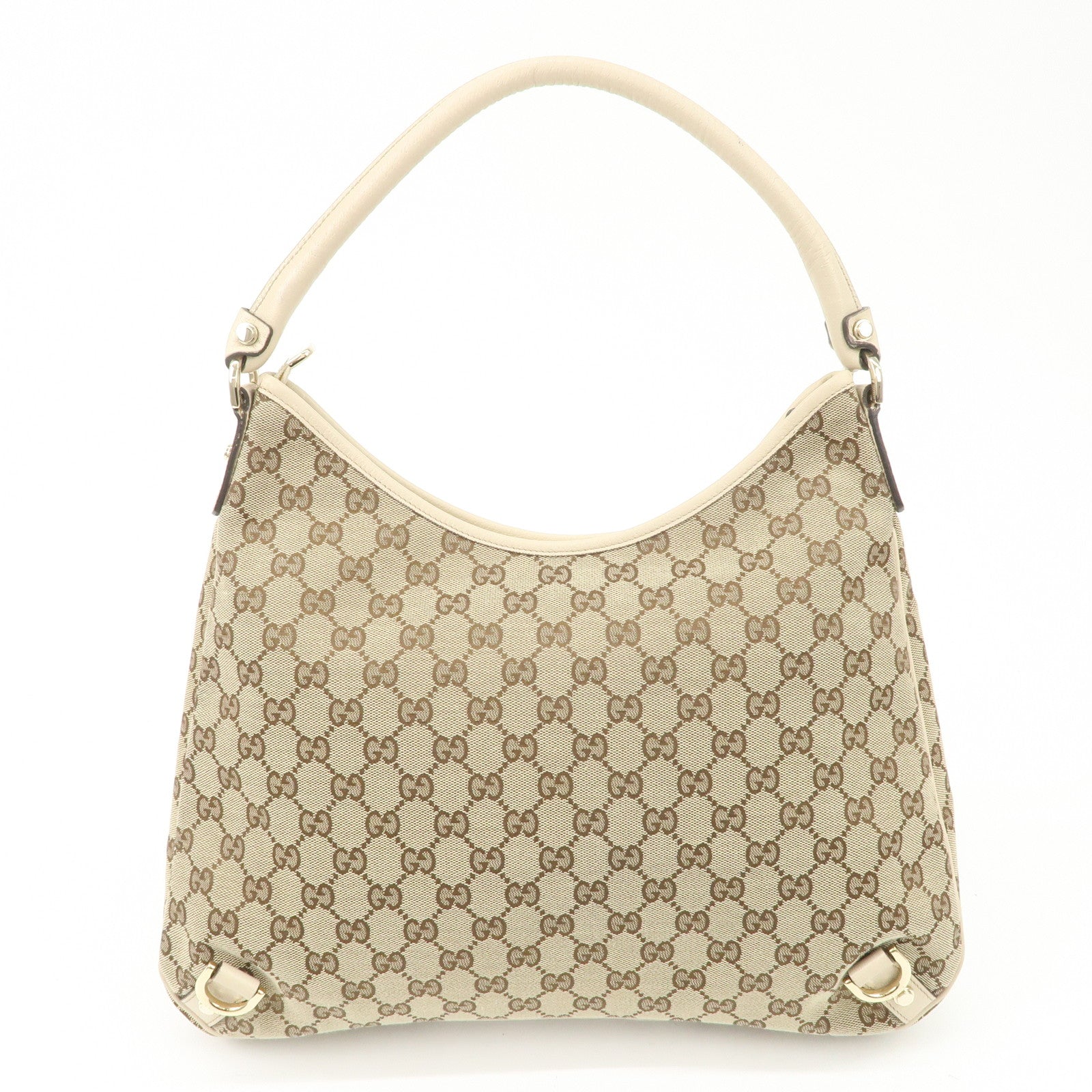 GUCCI Abbey Leather GG Canvas Shoulder Bag Beige Ivory 130737