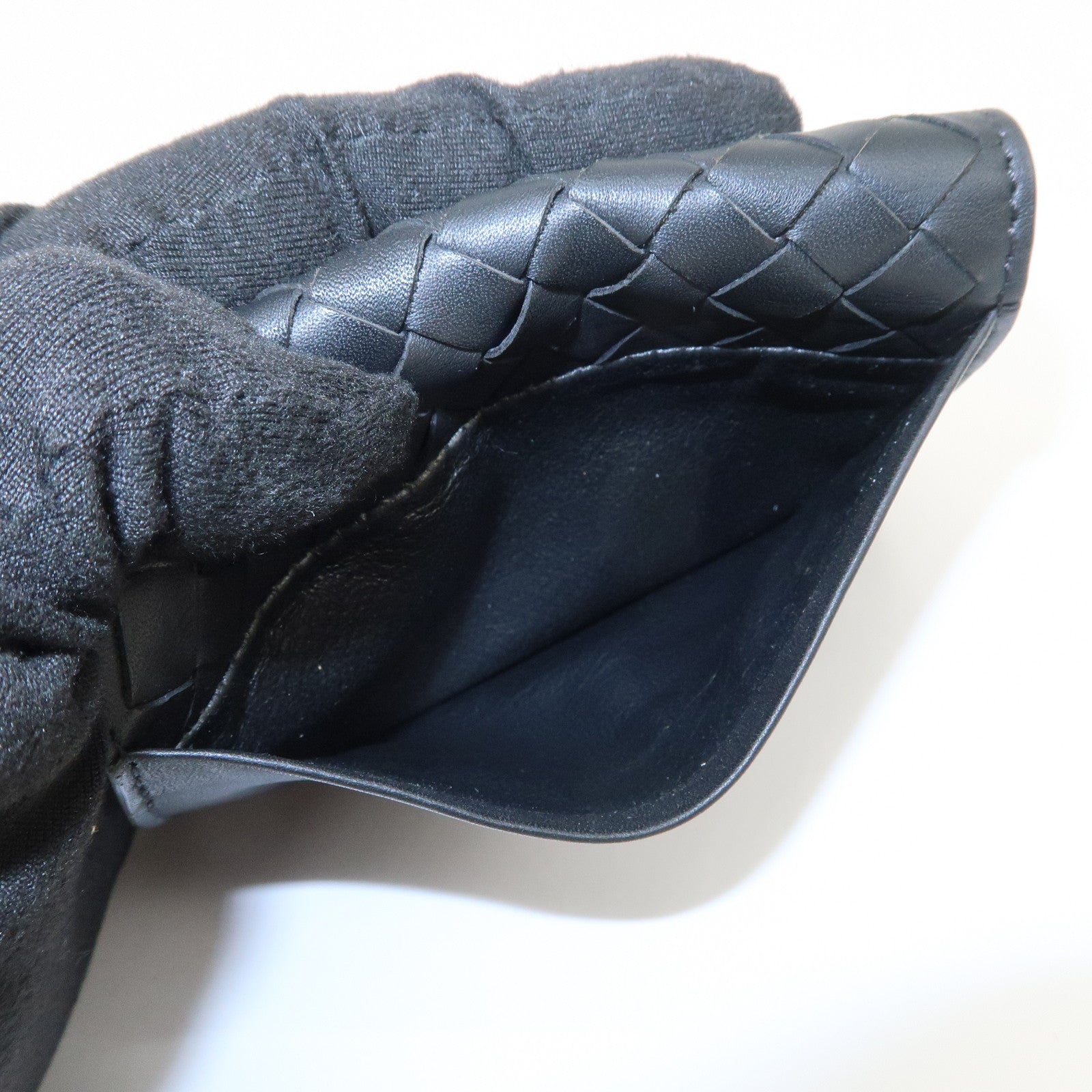 BOTTEGA VENETA Intrecciato Leather Card Case Card Holder Black