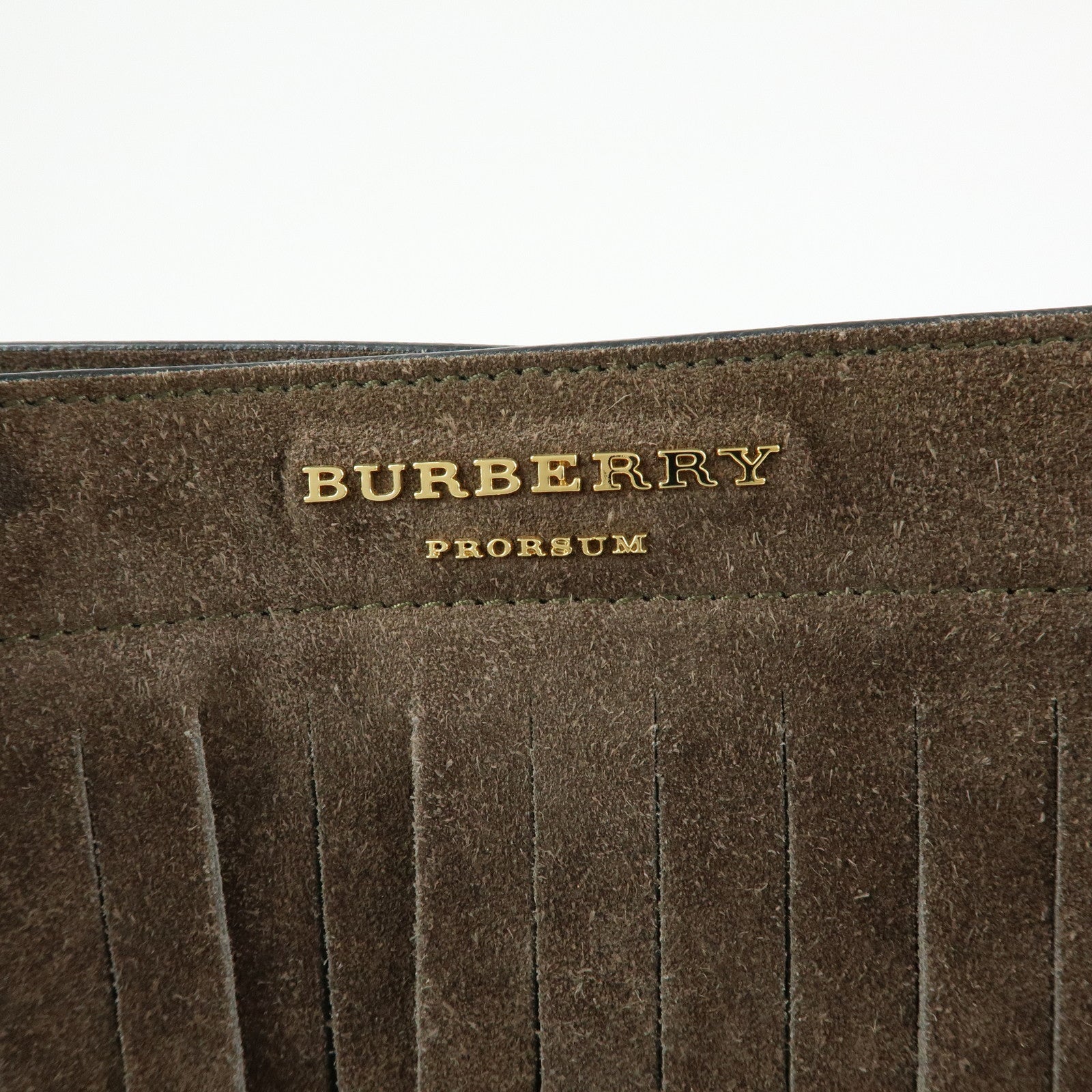 BURBERRY PROSUM Fringe Suede Leather Tote Bag Hand Bag Brown Black