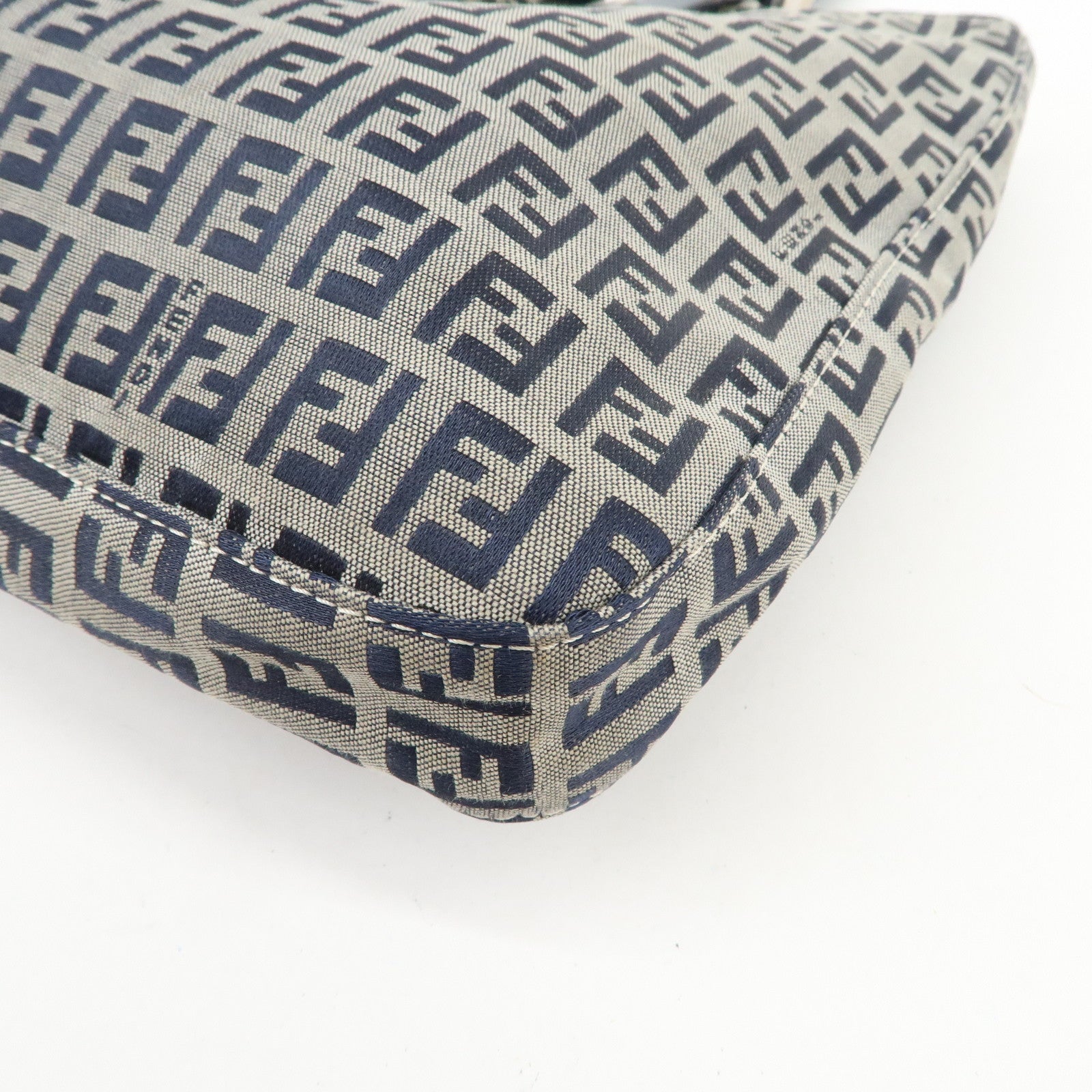 FENDI Zucchino Canvas Leather Tote Bag Shoulder Bag Navy Gray