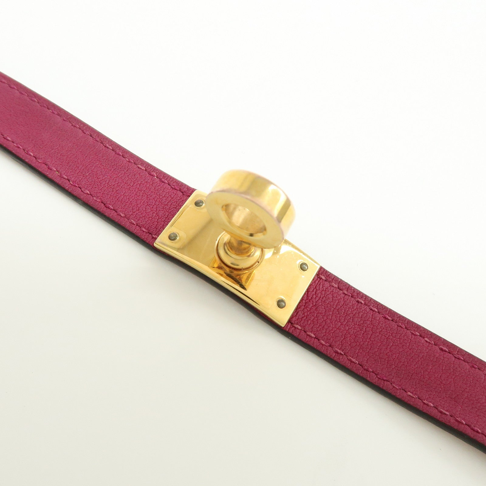 HERMES Leather Kelly Double Tour Bracelet A Stamped Purple Brown