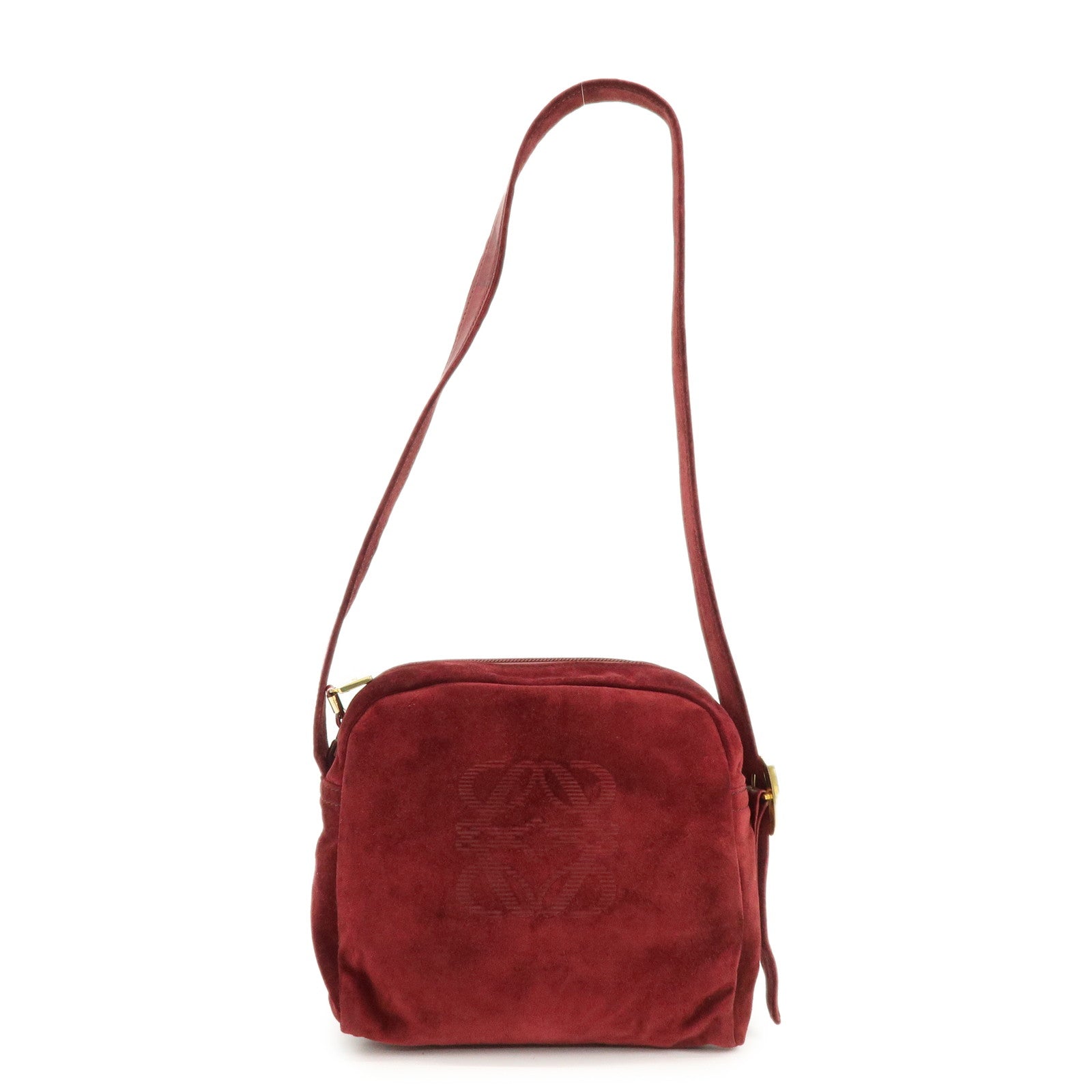 LOEWE Anagram Suede Shoulder Bag Crossbody Bag Bordeaux
