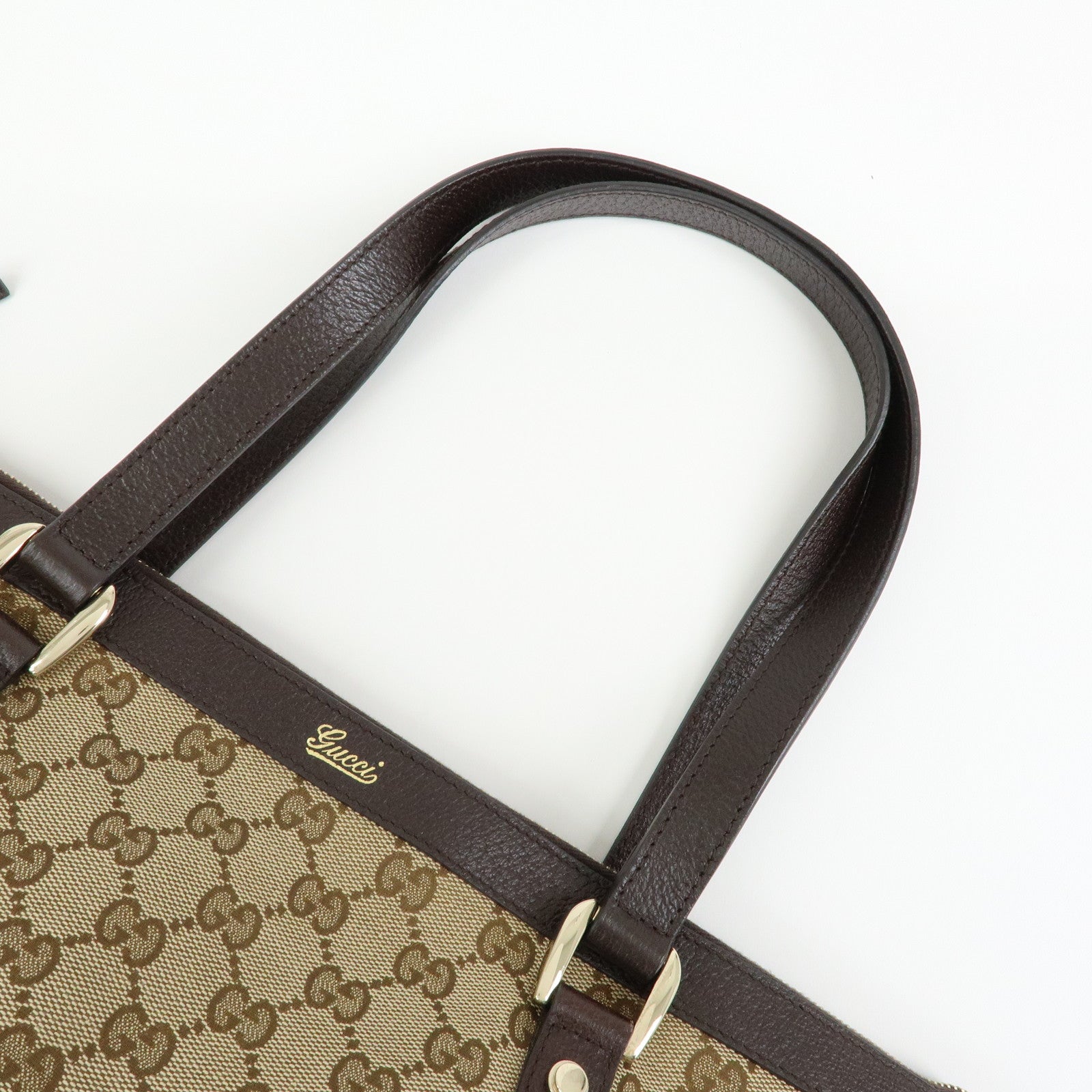 GUCCI Abbey GG Canvas Leather Tote Bag Hand Bag Beige Brown 141470