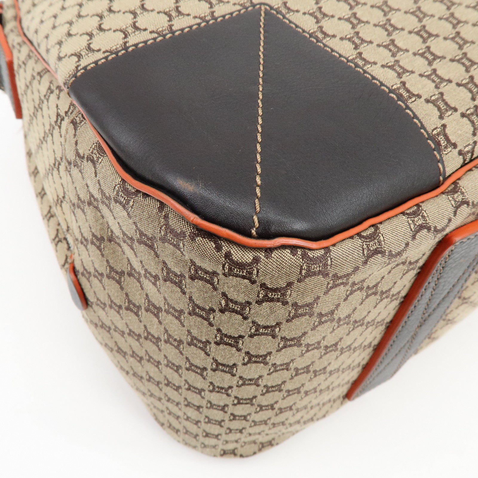 CELINE Macadam Canvas Leather 2Way Bag Boston Bag Brown