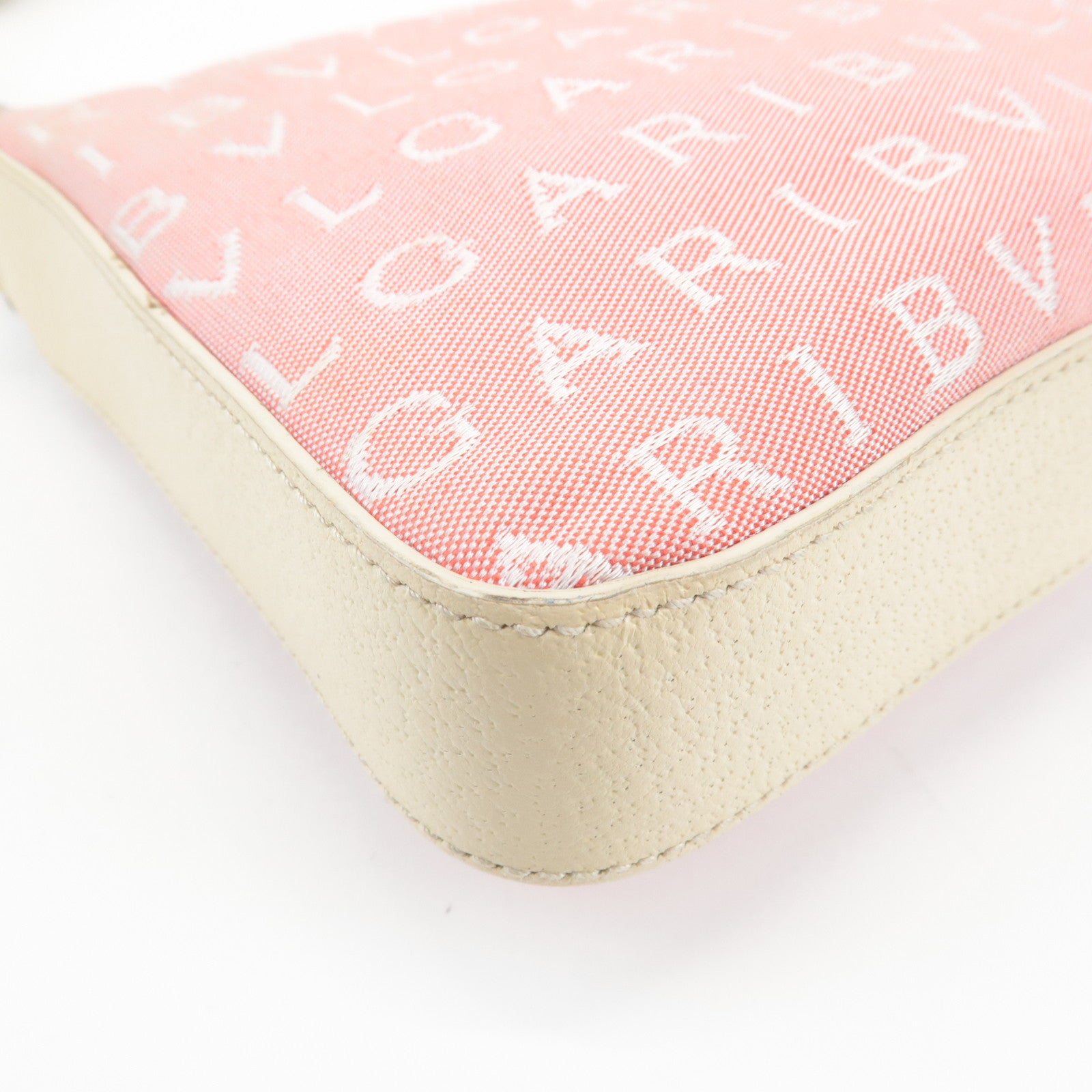 BVLGARI Logo Mania Leather Canvas Shoulder Bag Hand Bag Pink Used